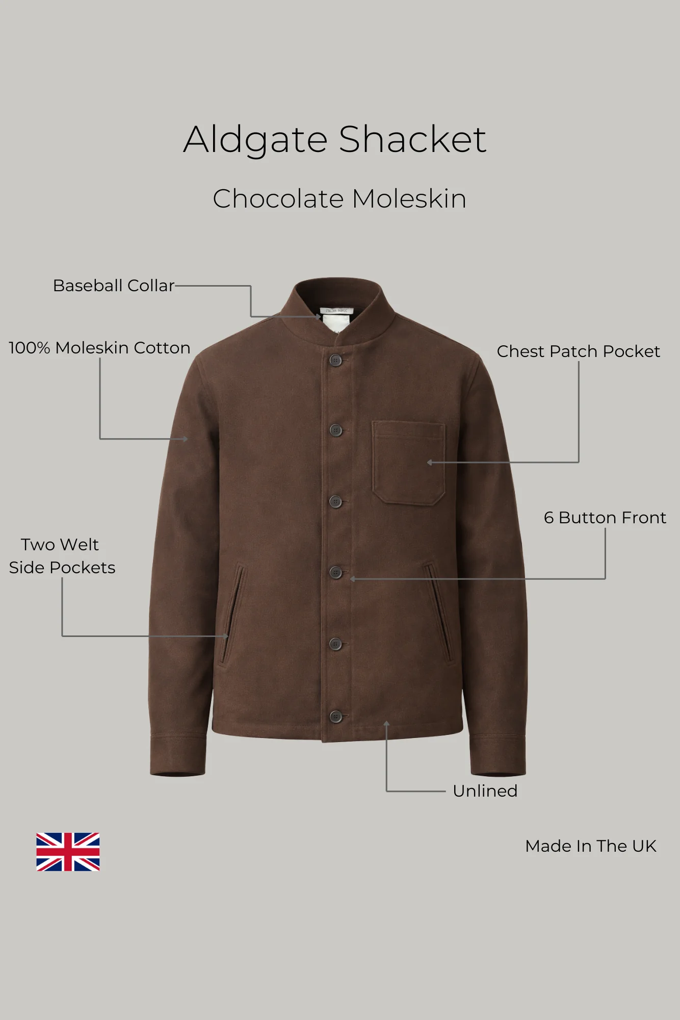 Aldgate Baseball Shacket - Chocolate Moleskin - Image 7