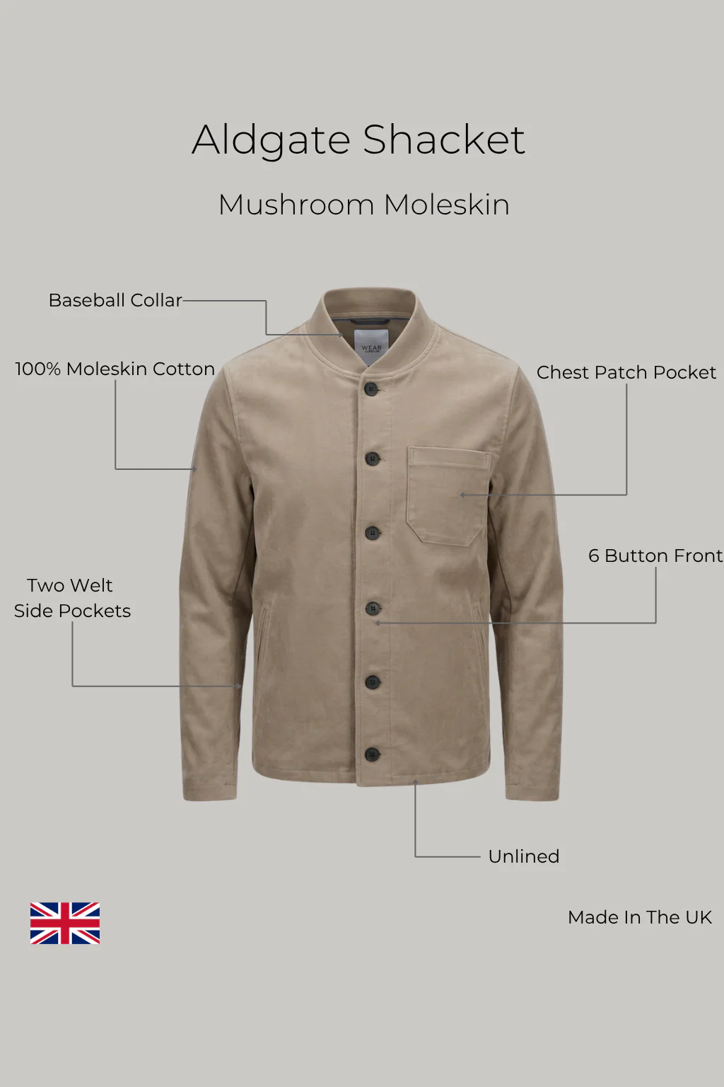 Aldgate Baseball Shacket - Mushroom Moleskin - Image 3