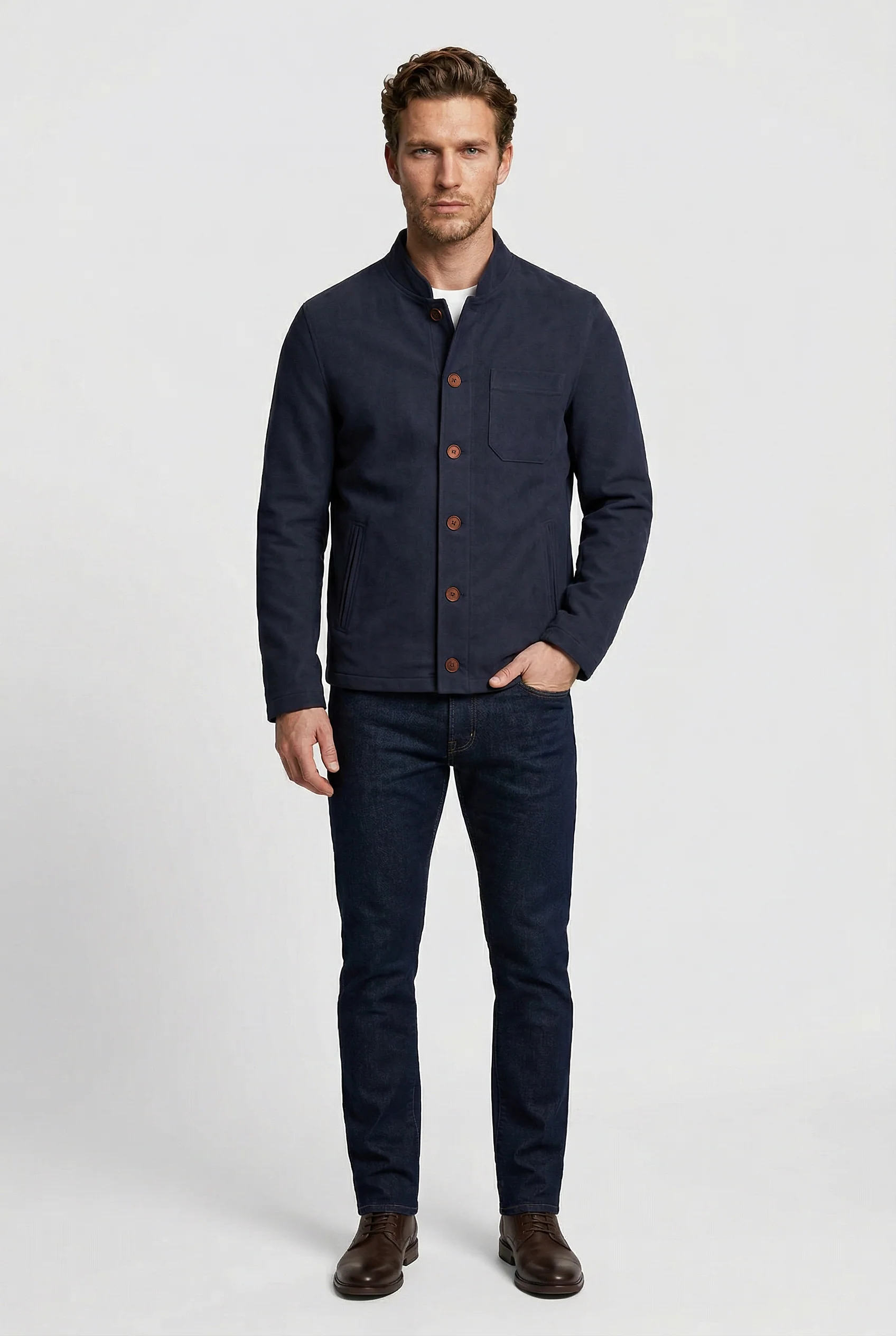 Aldgate Baseball Shacket - Navy Moleskin - Image 3