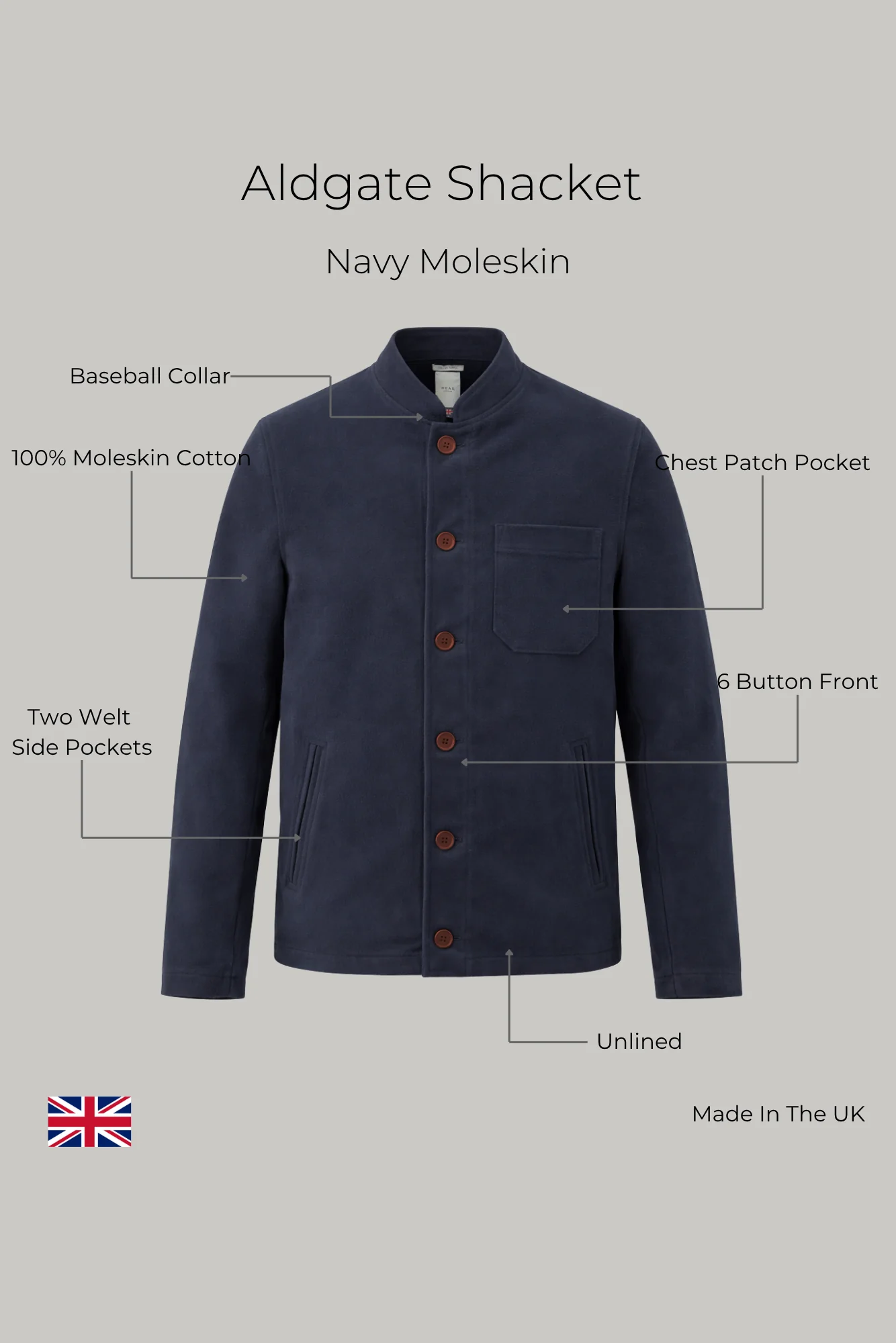 Aldgate Baseball Shacket - Navy Moleskin - Image 7
