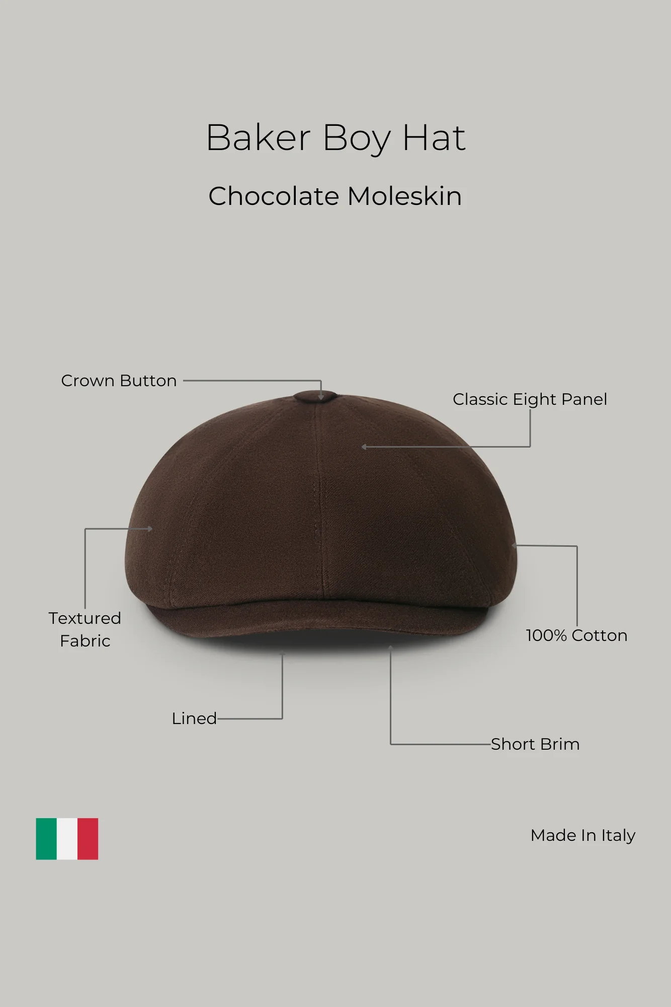 Baker Boy Hat - Chocolate Moleskin - Image 8