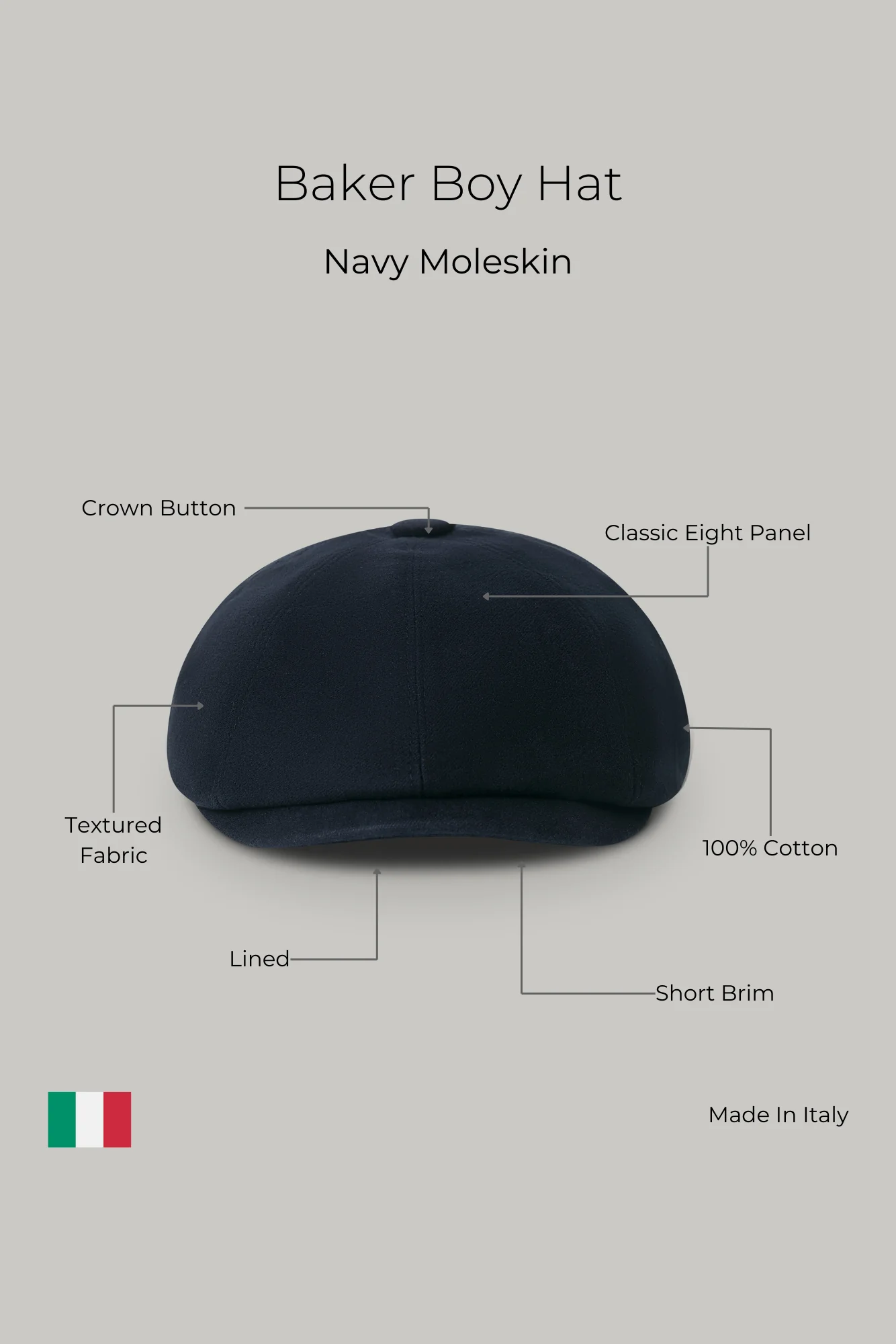 Baker Boy Hat - Navy Moleskin - Image 7