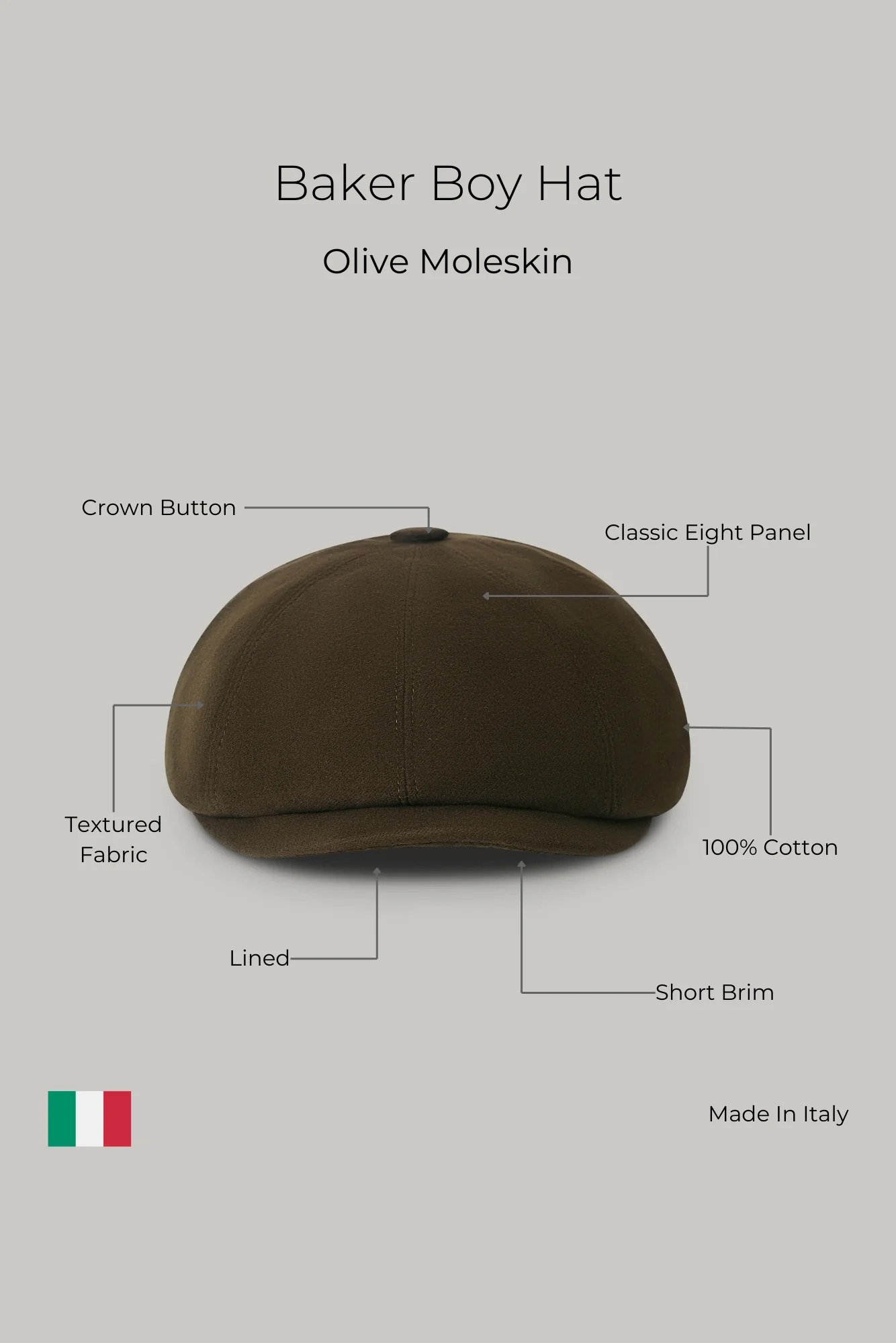 Baker Boy Hat - Olive Moleskin - Image 7