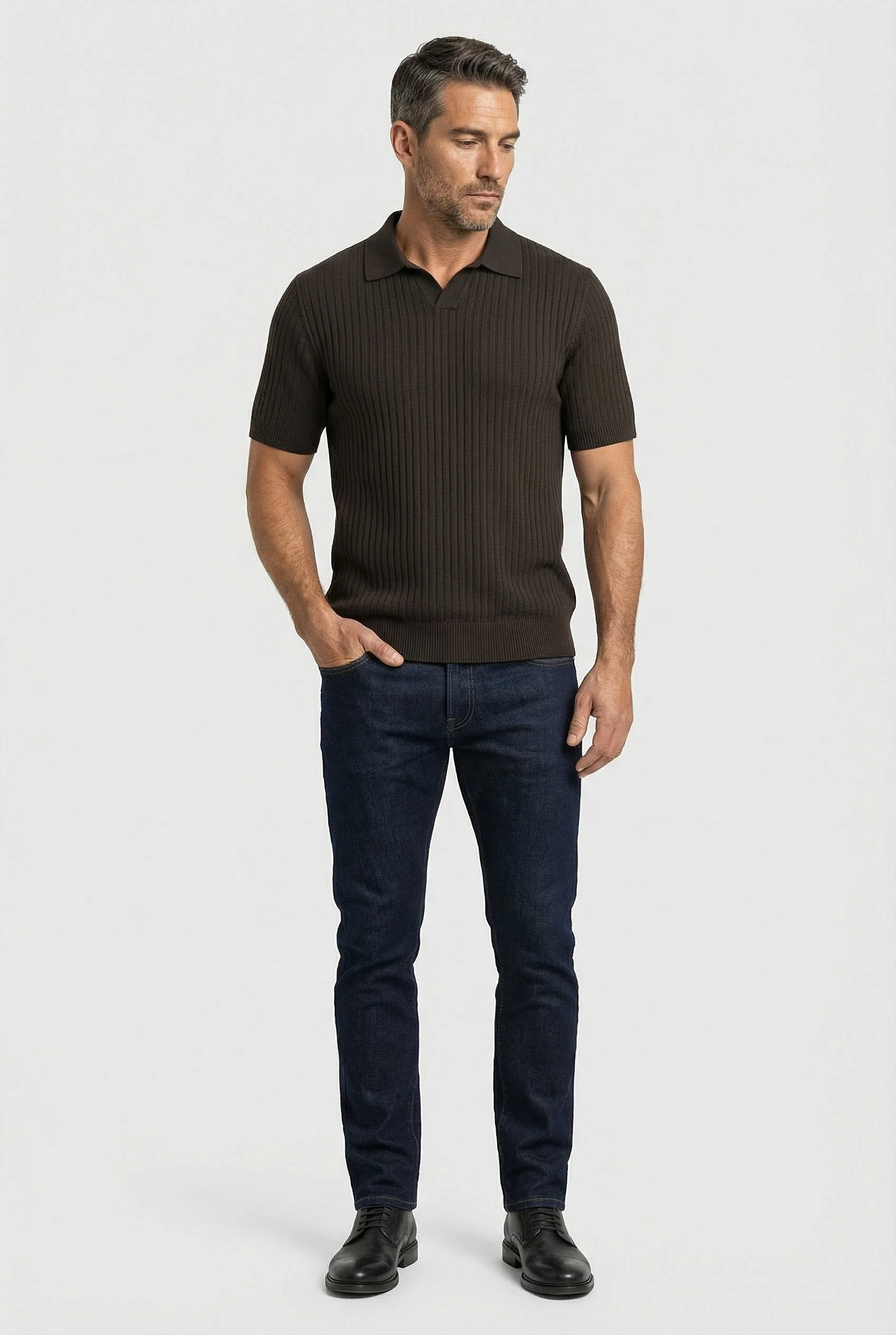 Barbican - V Neck Jacquard - Chocolate - Image 4