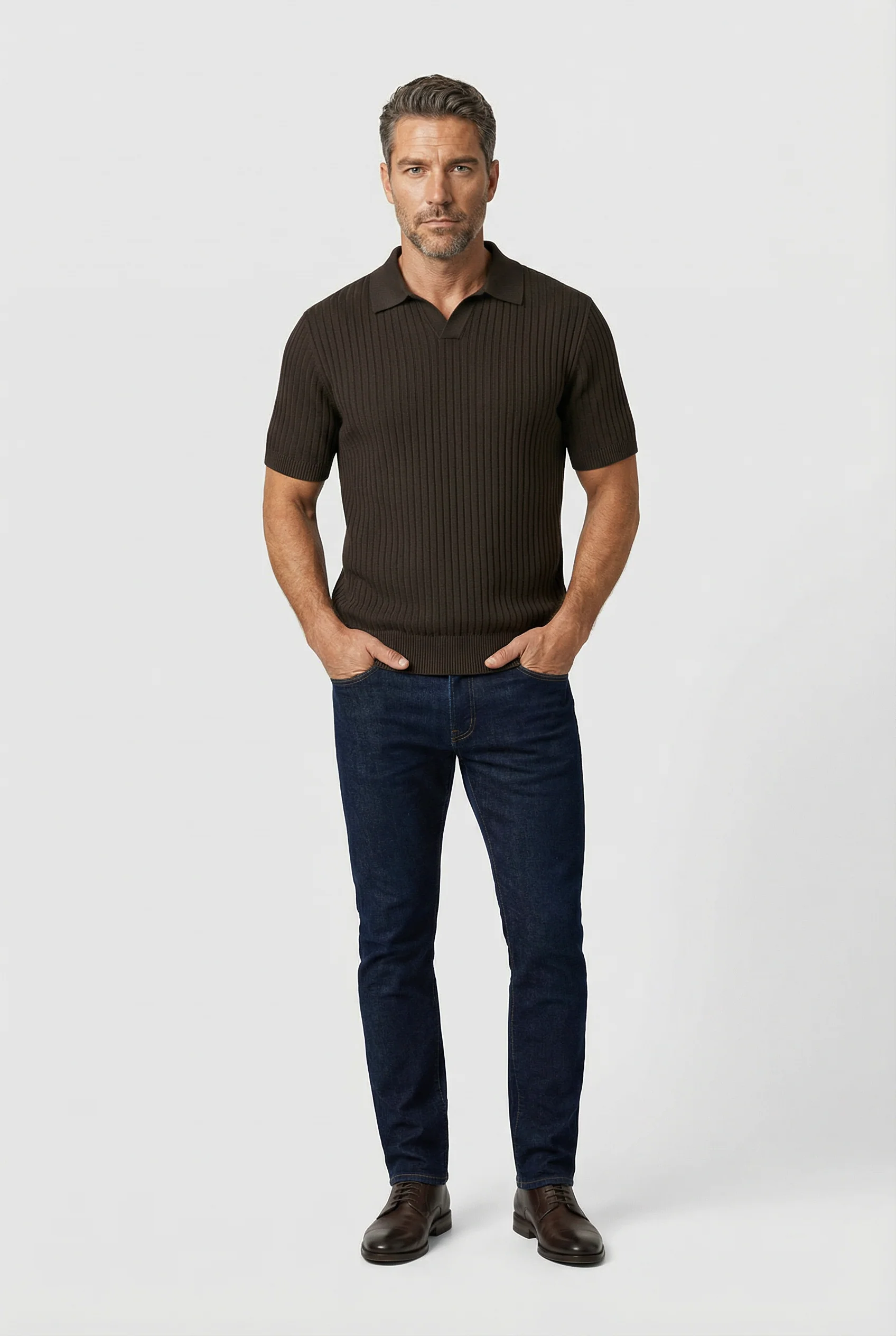Barbican - V Neck Jacquard - Chocolate - Image 5