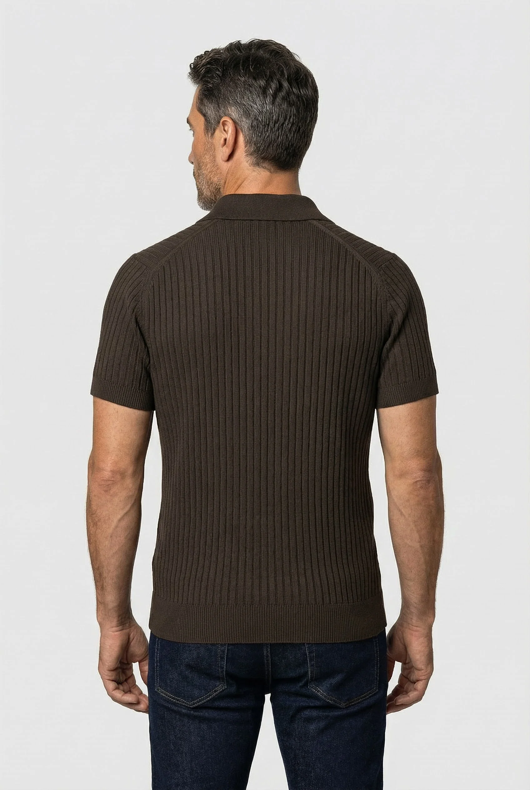 Barbican - V Neck Jacquard - Chocolate - Image 6