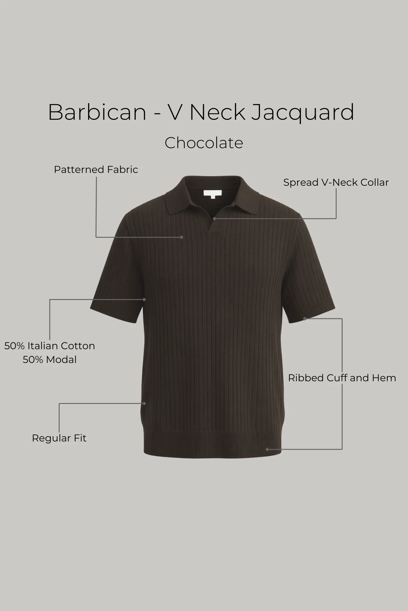 Barbican - V Neck Jacquard - Chocolate - Image 8