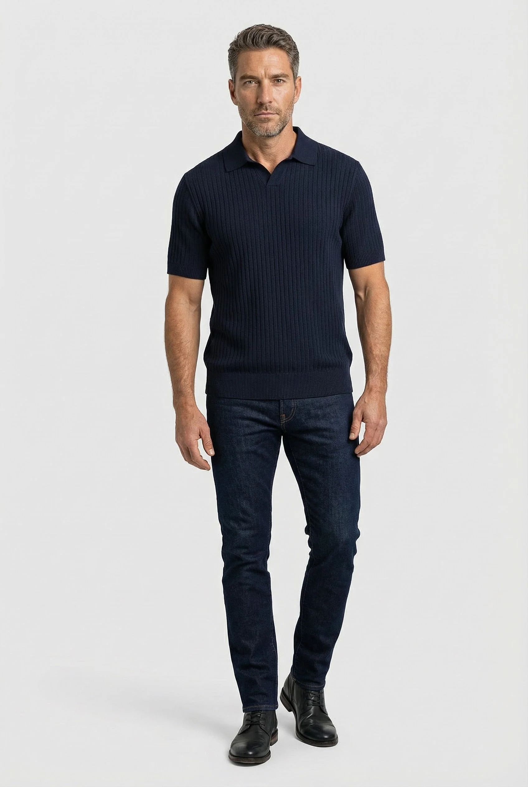 Barbican - V Neck Jacquard - Navy - Image 4