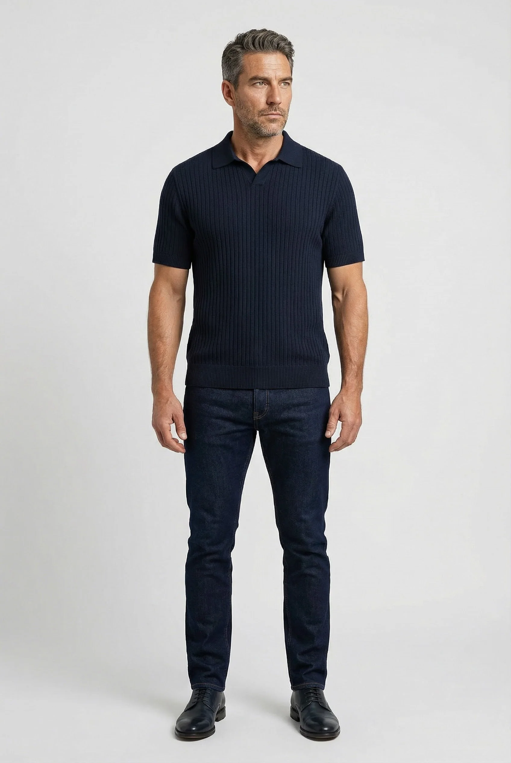 Barbican - V Neck Jacquard - Navy - Image 5