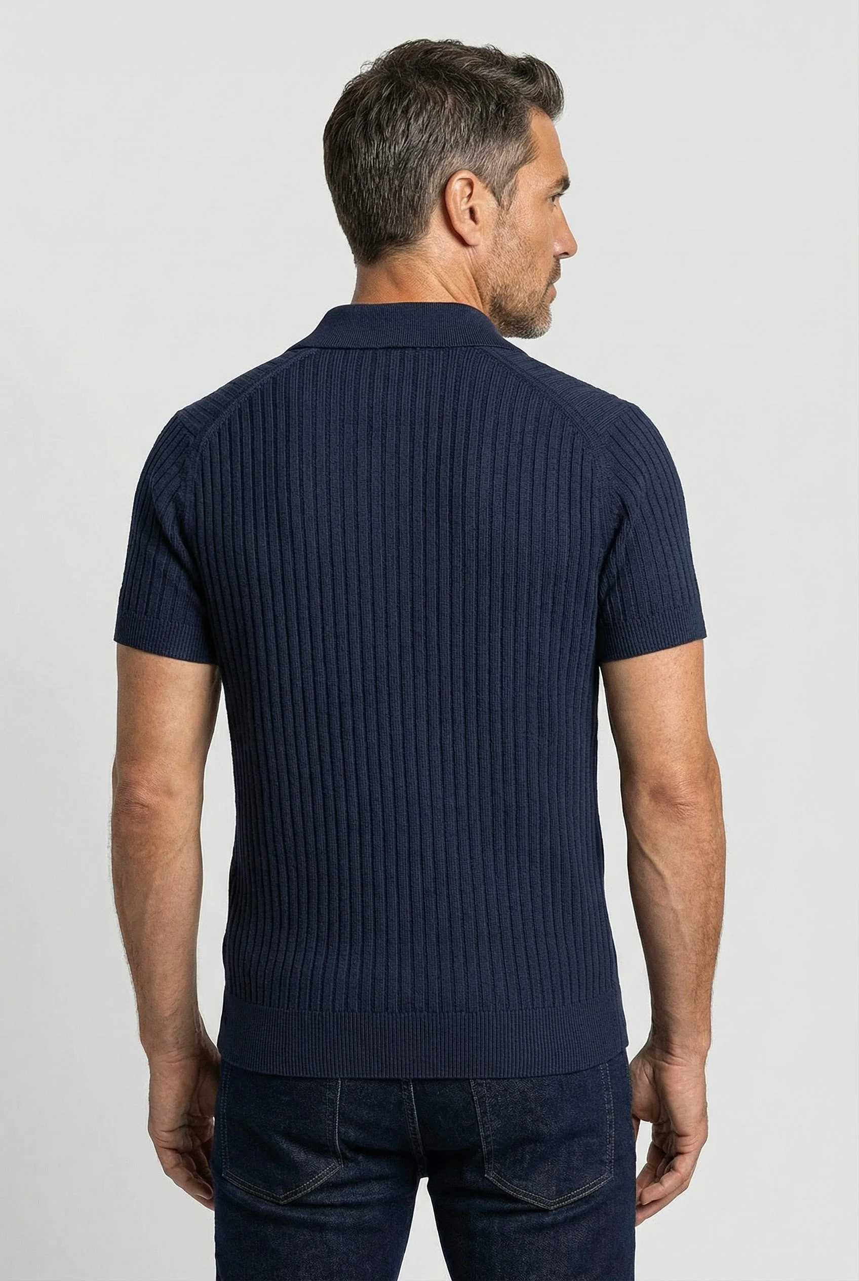 Barbican - V Neck Jacquard - Navy - Image 6