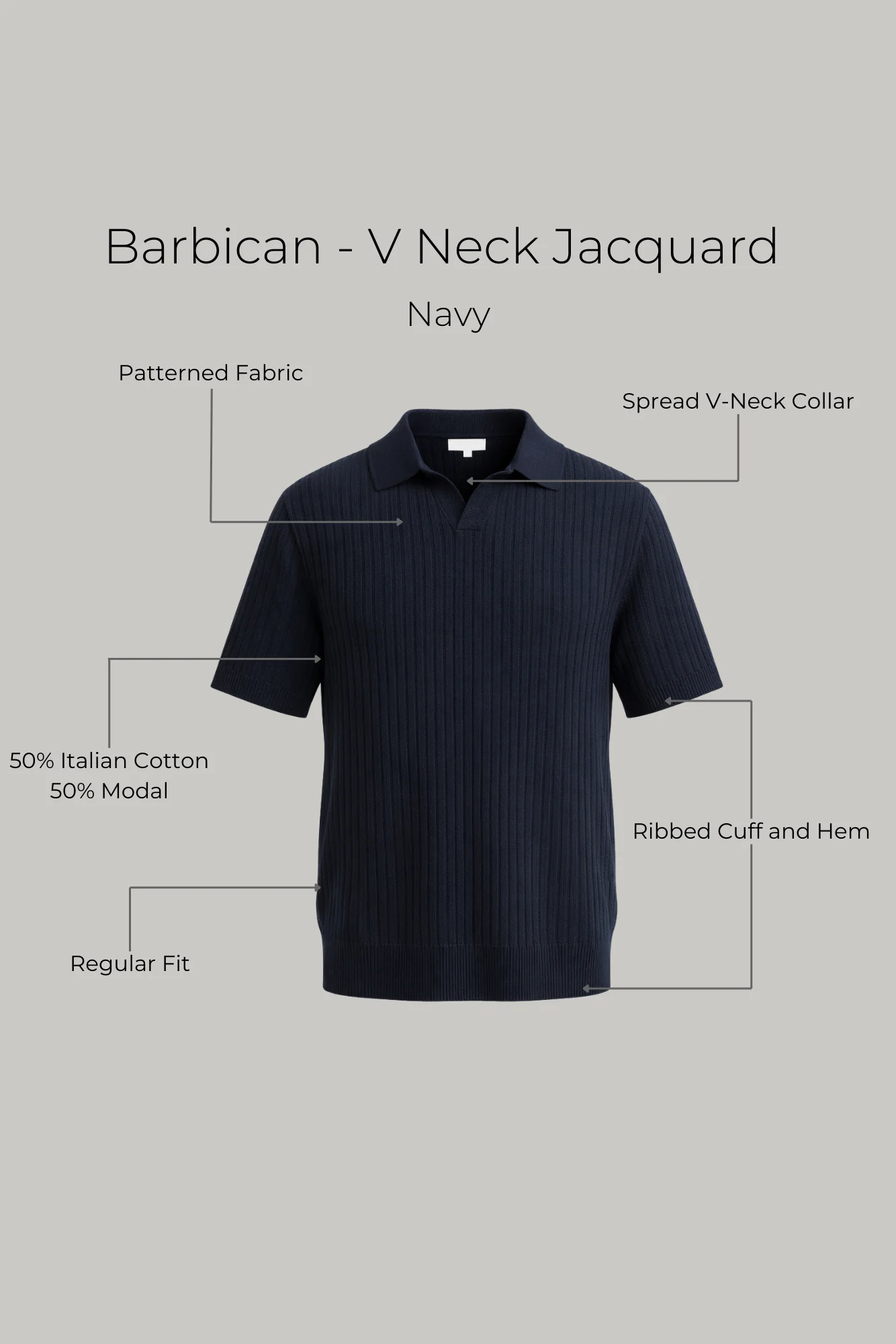 Barbican - V Neck Jacquard - Navy - Image 9