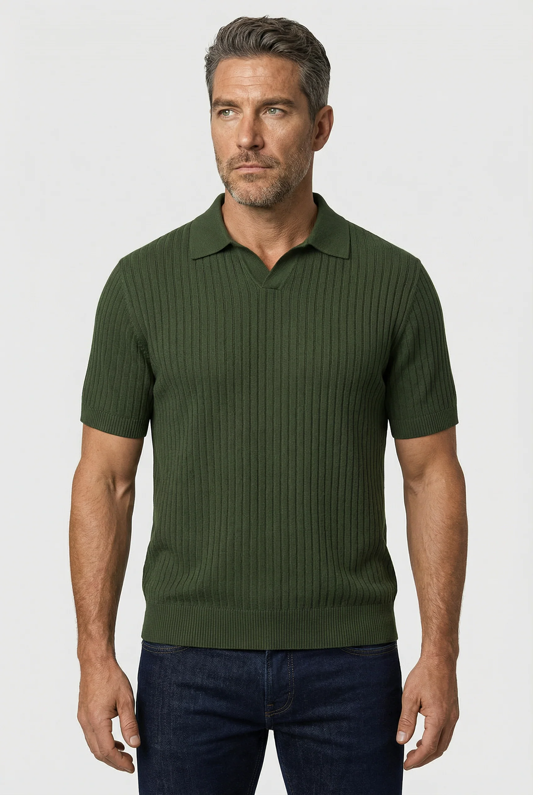 Barbican - V Neck Jacquard - Olive - Image 4
