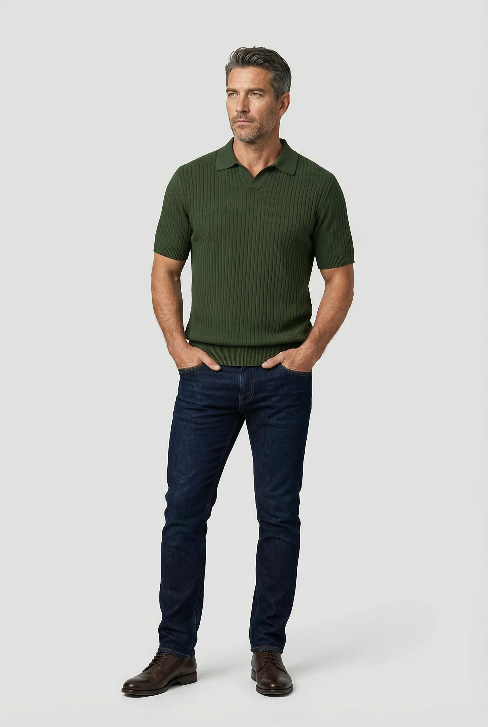 Barbican - V Neck Jacquard - Olive - Image 6