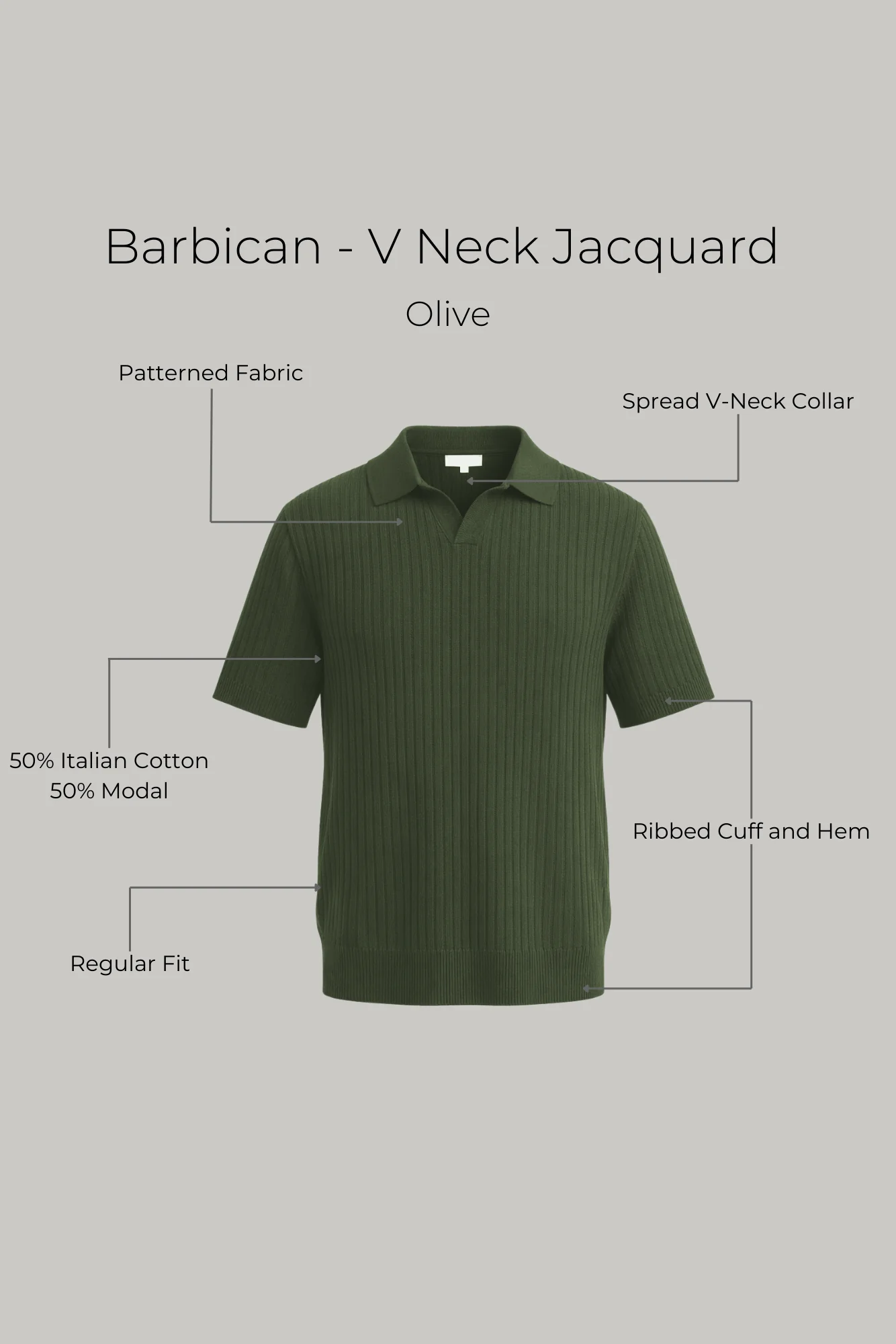 Barbican - V Neck Jacquard - Olive - Image 9