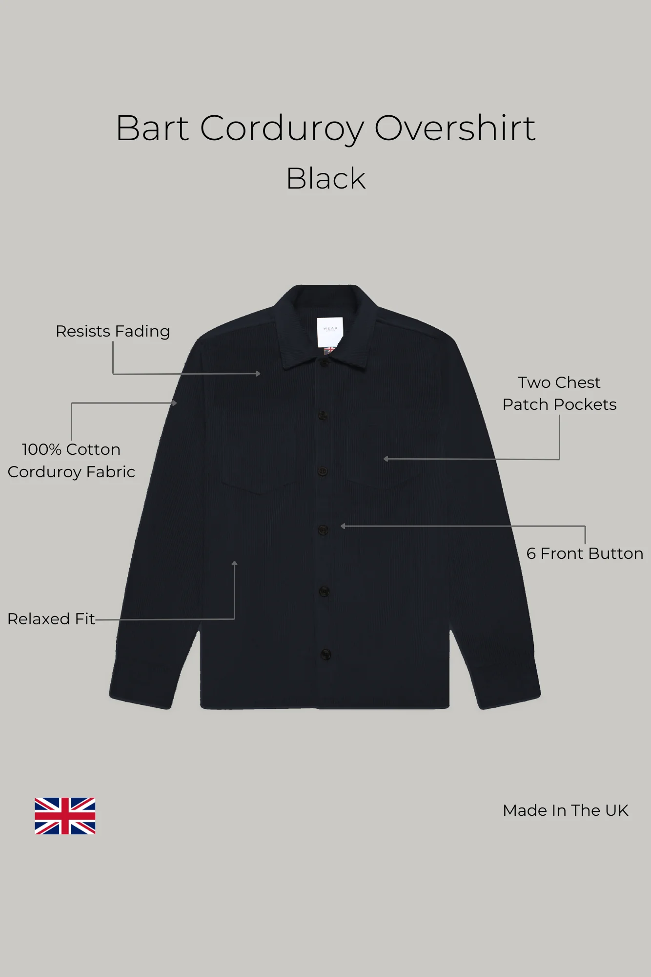 Bart Corduroy Overshirt - Black - Image 5