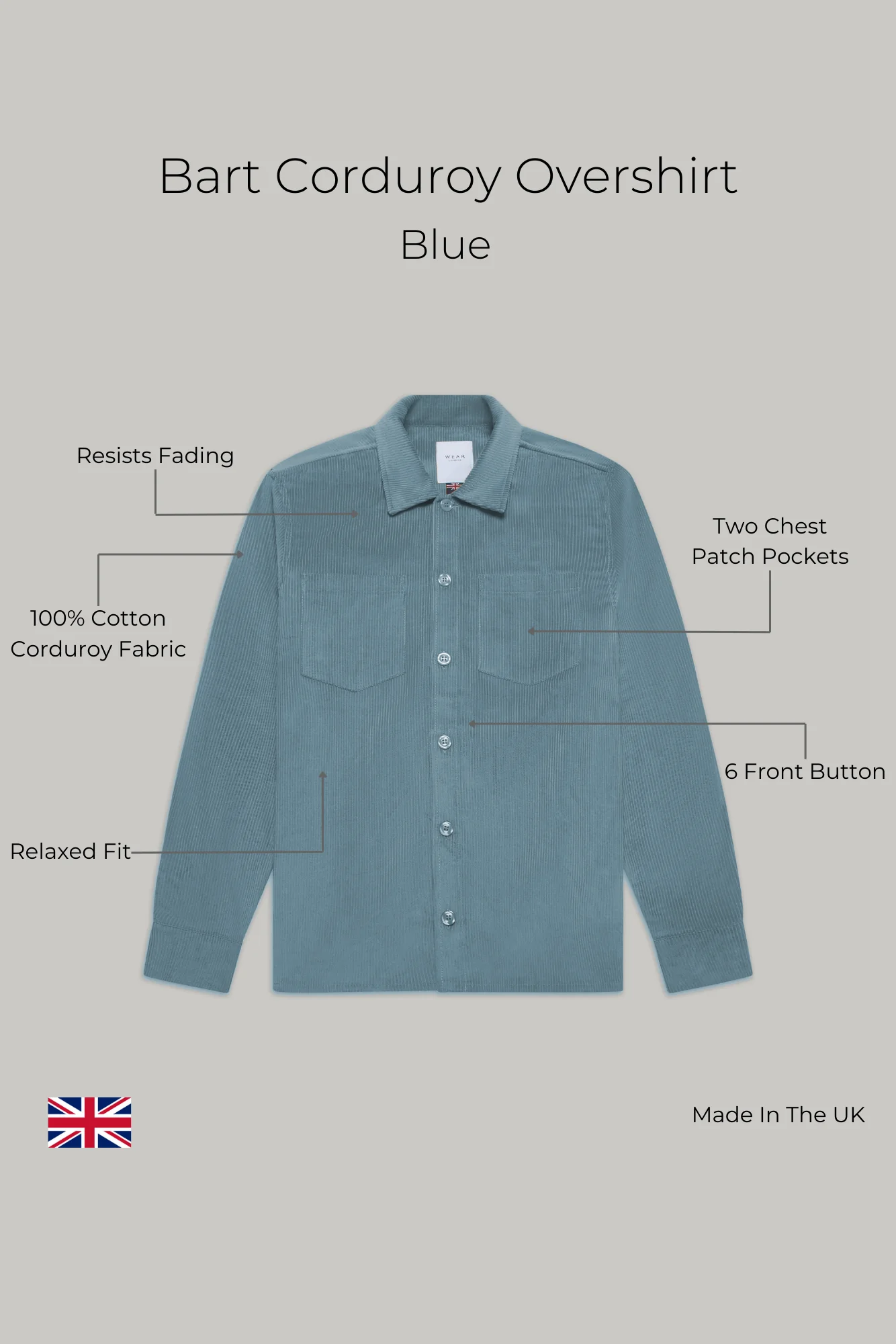 Bart Corduroy Overshirt - Blue - Image 10
