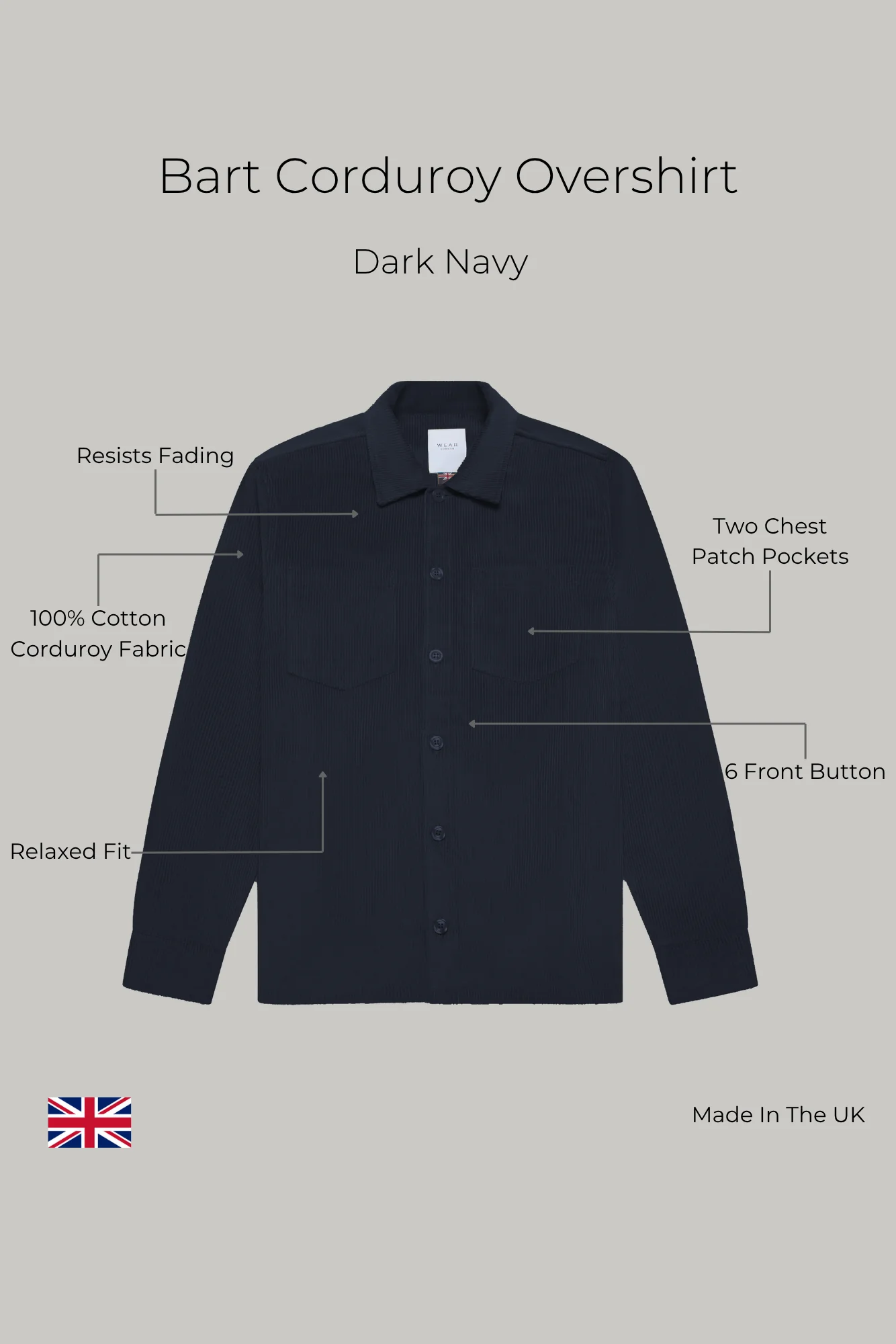 Bart Corduroy Overshirt - Dark Navy - Image 9