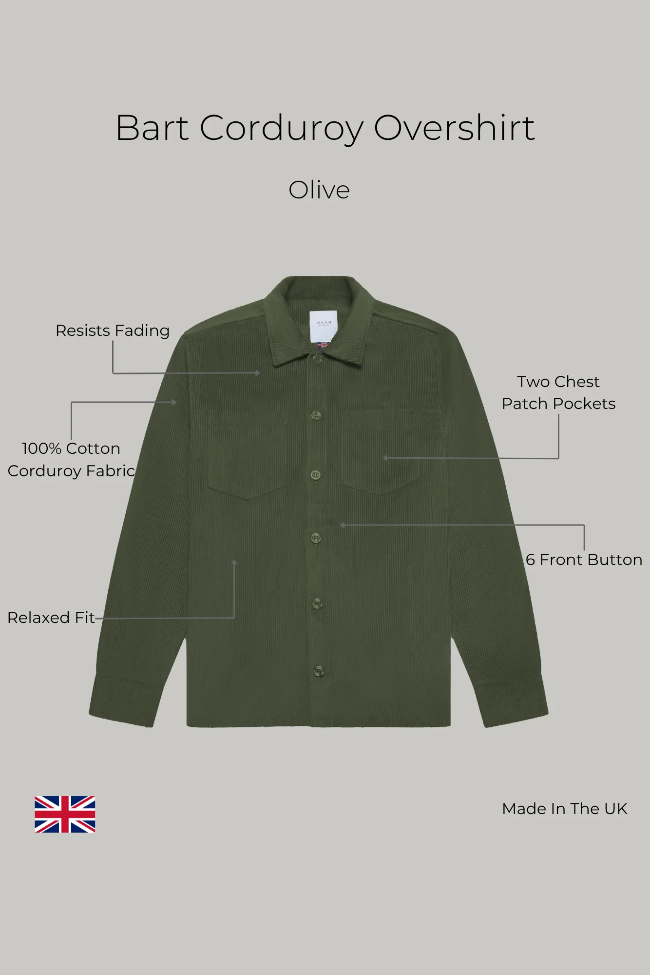 Bart Corduroy Overshirt - Olive - Image 5