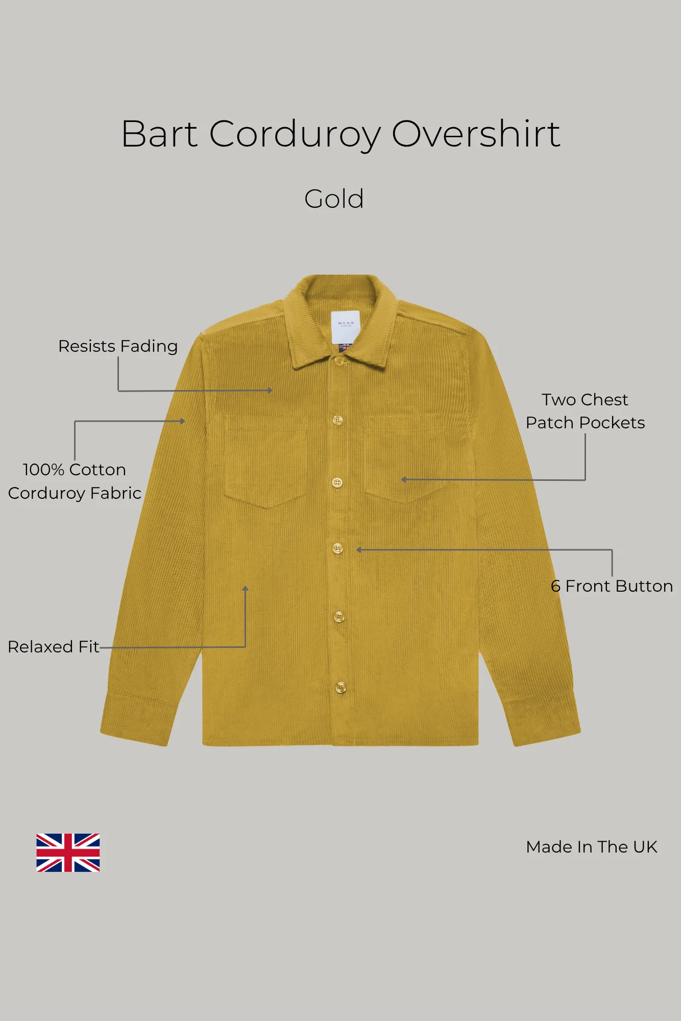 Bart Corduroy Overshirt - Gold - Image 9