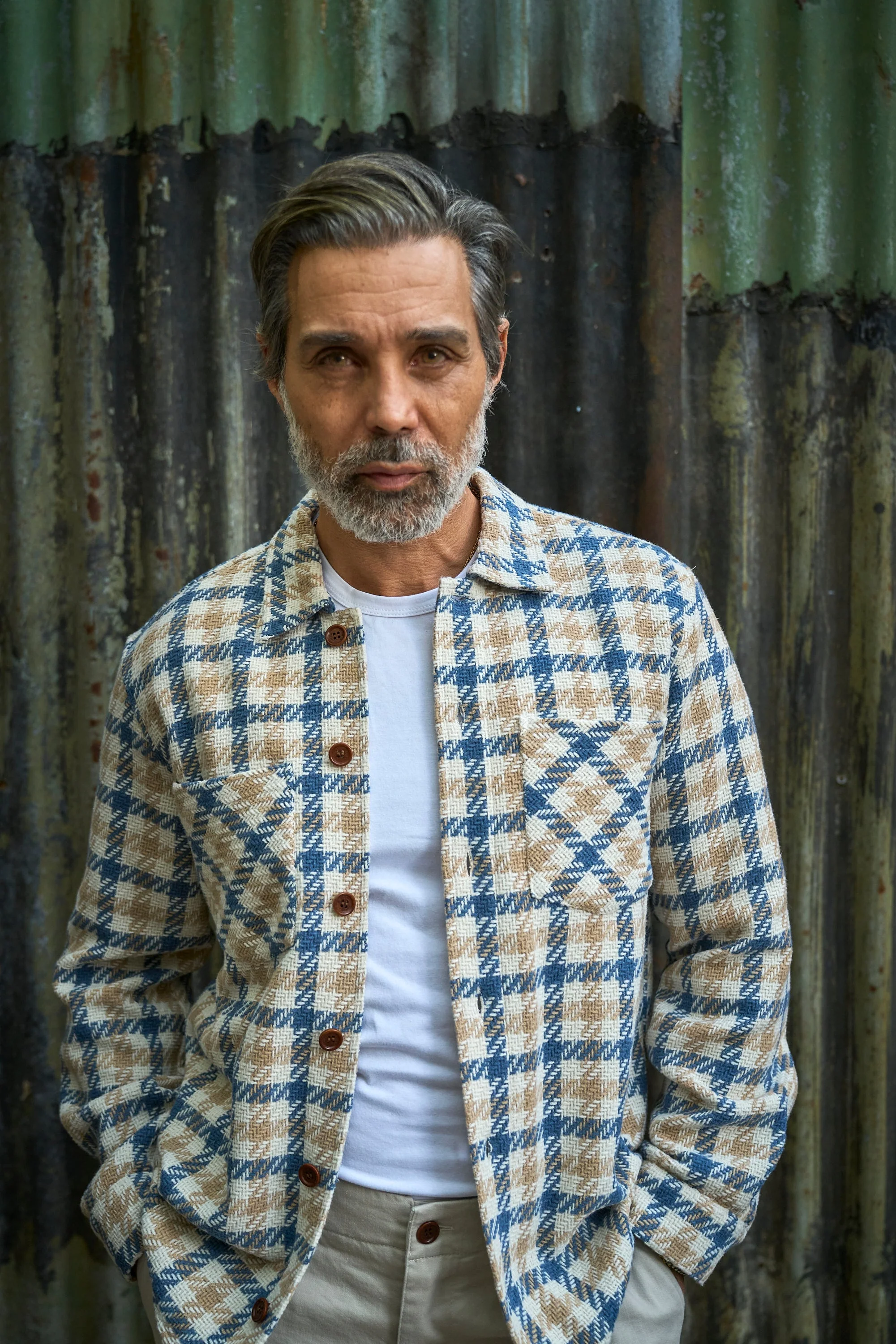 Bart Overshirt - Blue Brown Ecru - Square Check - Image 3