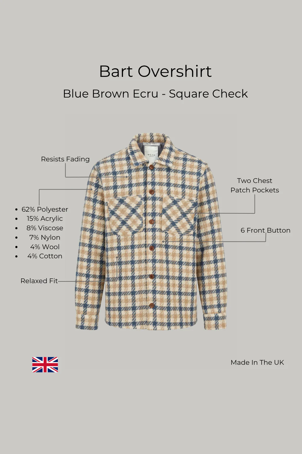 Bart Overshirt - Blue Brown Ecru - Square Check - Image 5