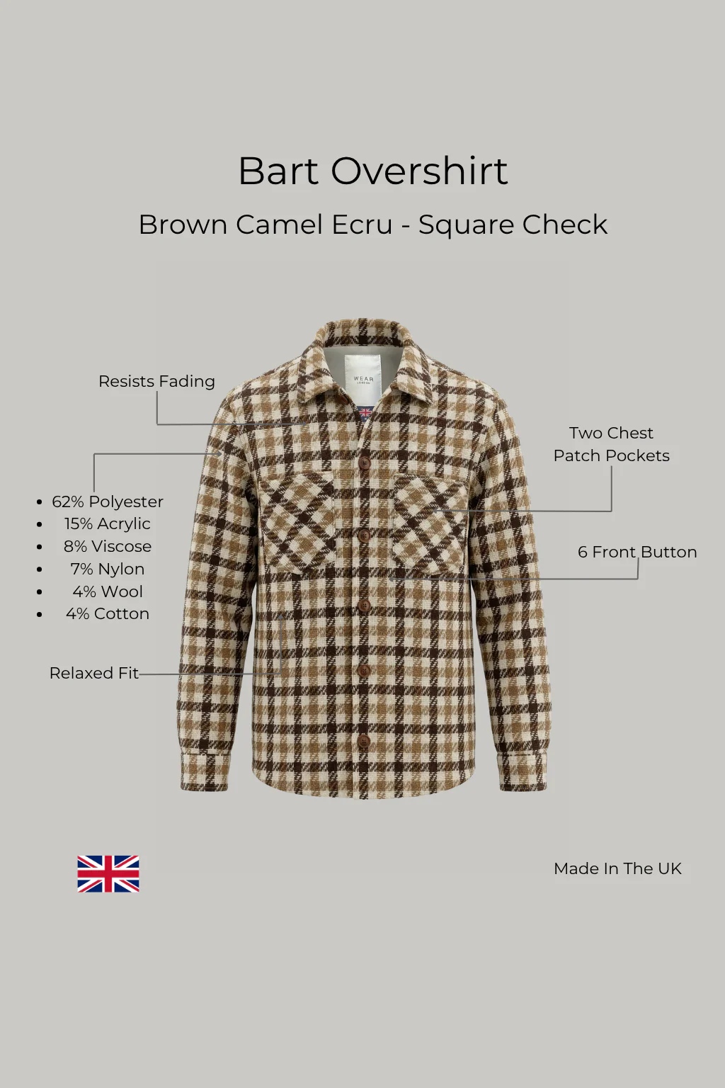 Bart Overshirt - Brown Camel Ecru - Square Check - Image 3