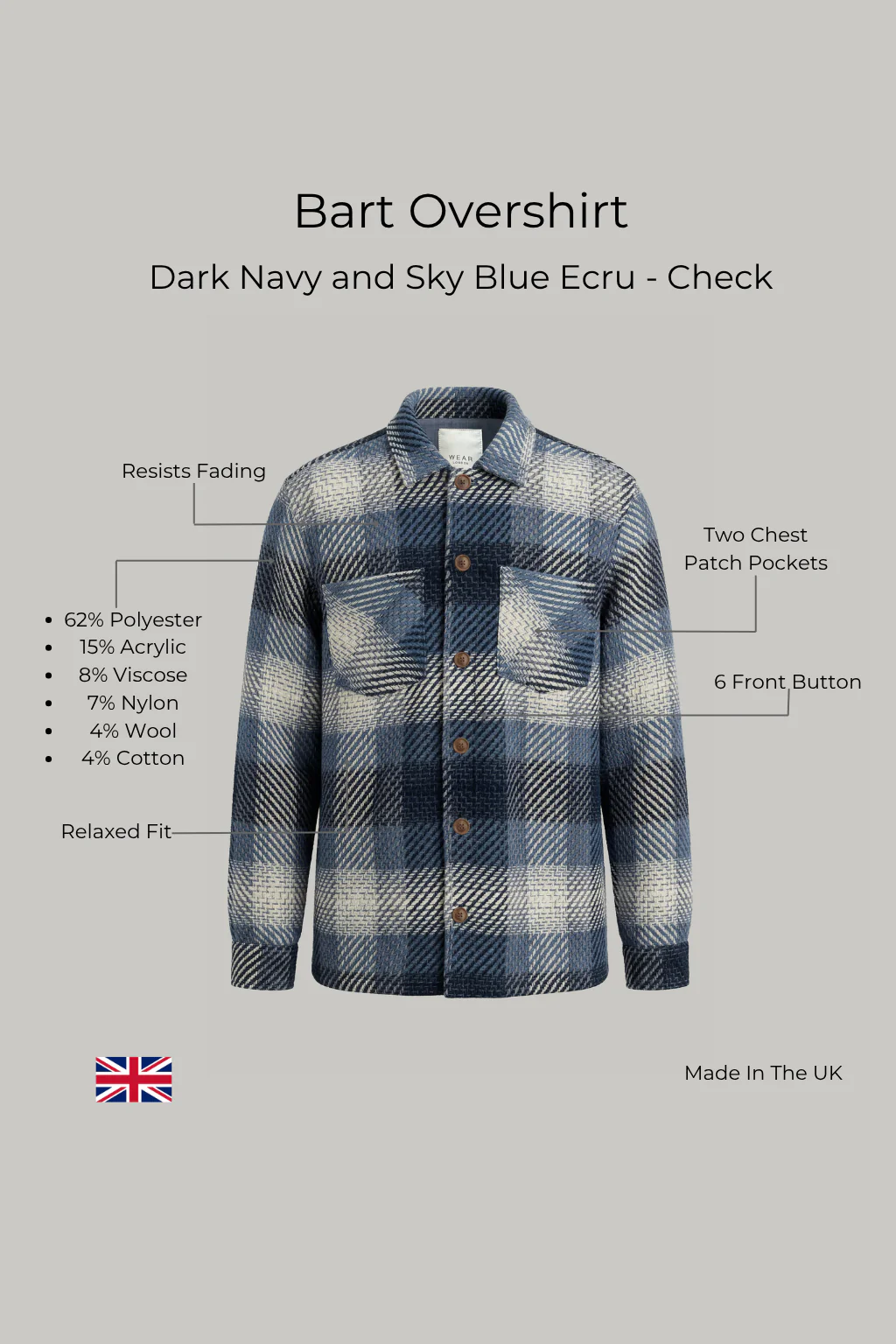 Bart Overshirt - Dark Navy and Sky Blue Ecru - Check - Image 3