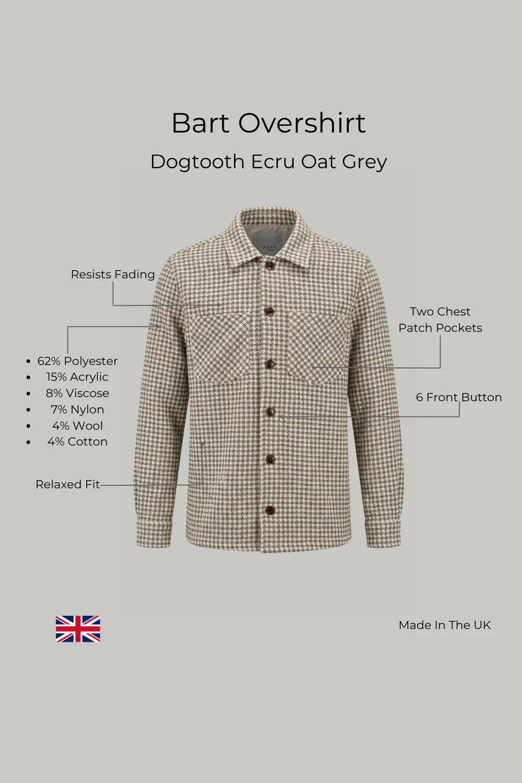 Bart Overshirt - Dogtooth Ecru Oat Grey - Image 3