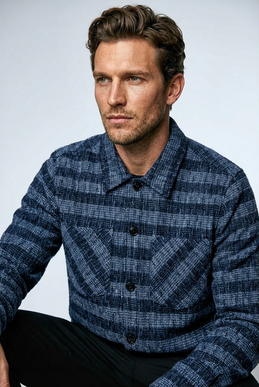 Bart Overshirt - Mid Blue / Navy Check - Image 4
