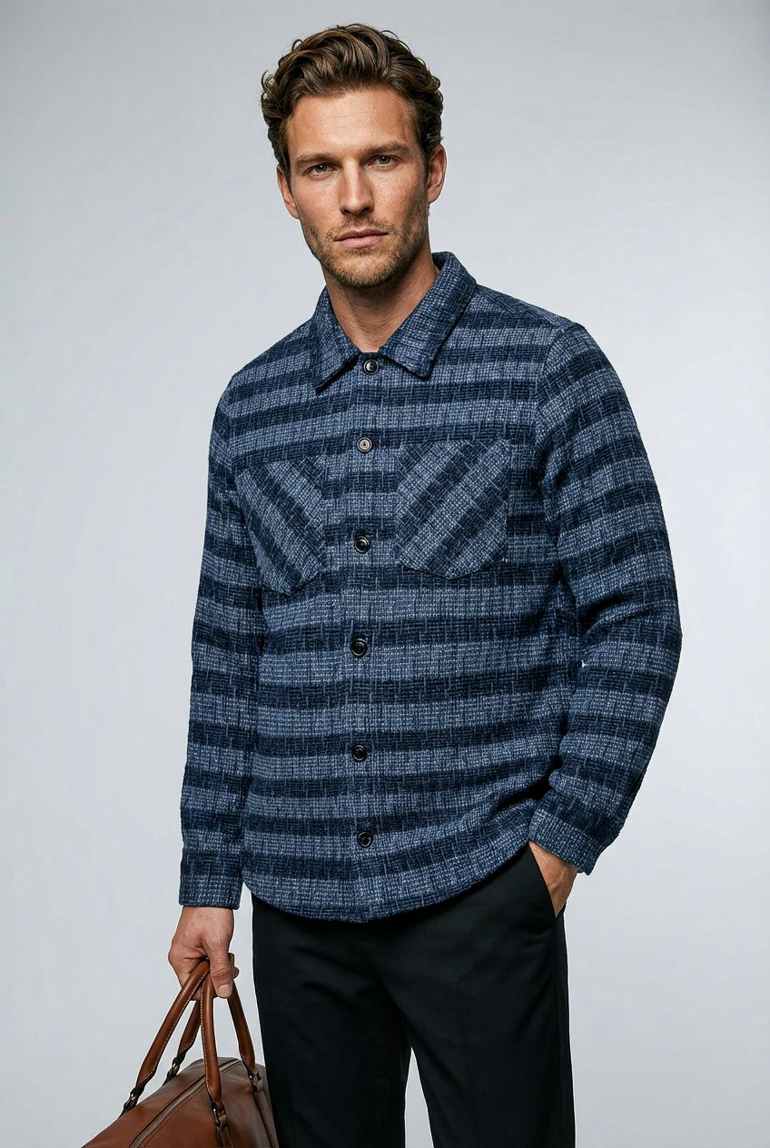 Bart Overshirt - Mid Blue / Navy Check - Image 7
