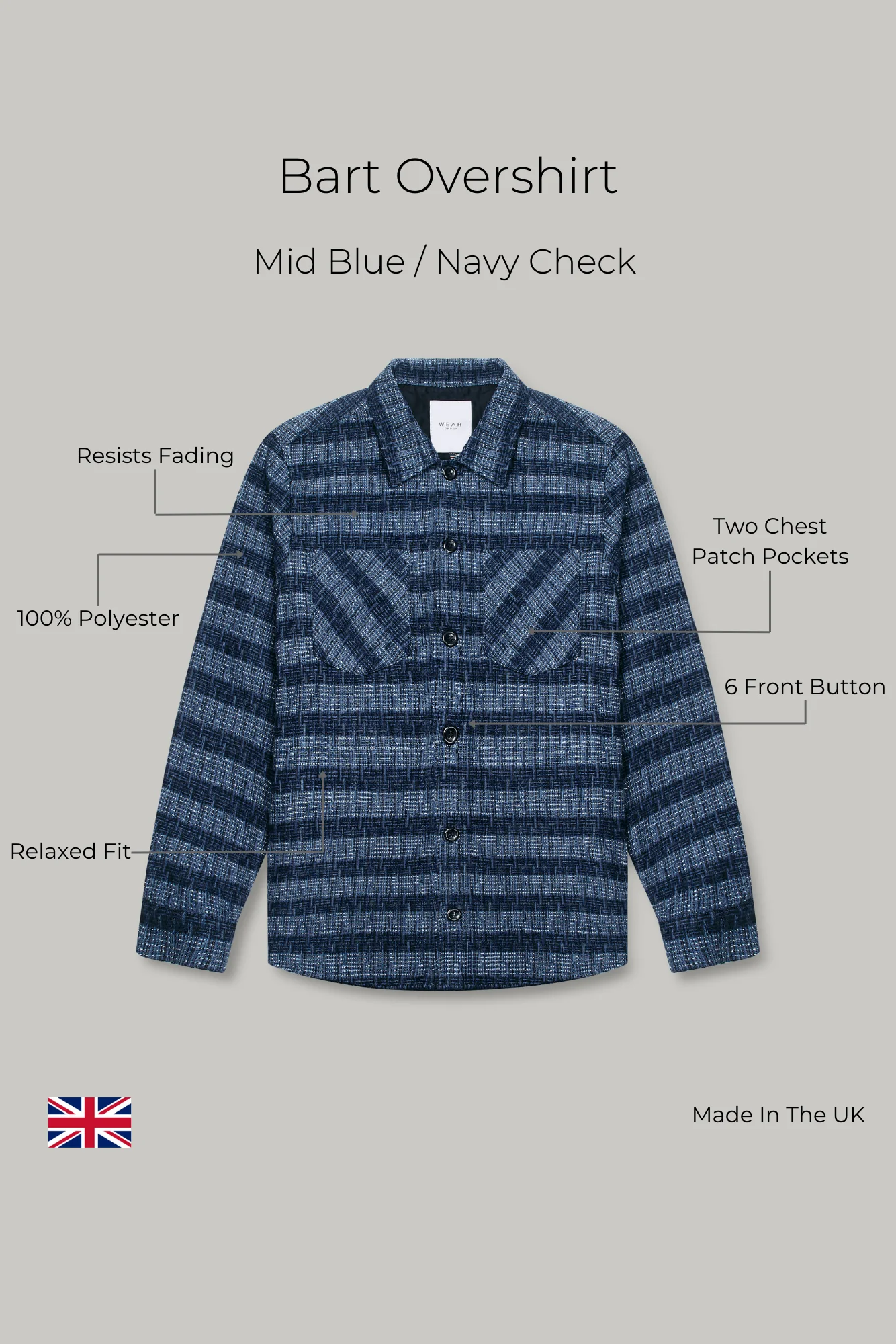 Bart Overshirt - Mid Blue / Navy Check - Image 9