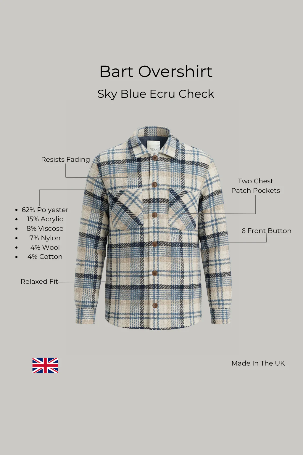 Bart Overshirt - Sky Blue Ecru Check - Image 3