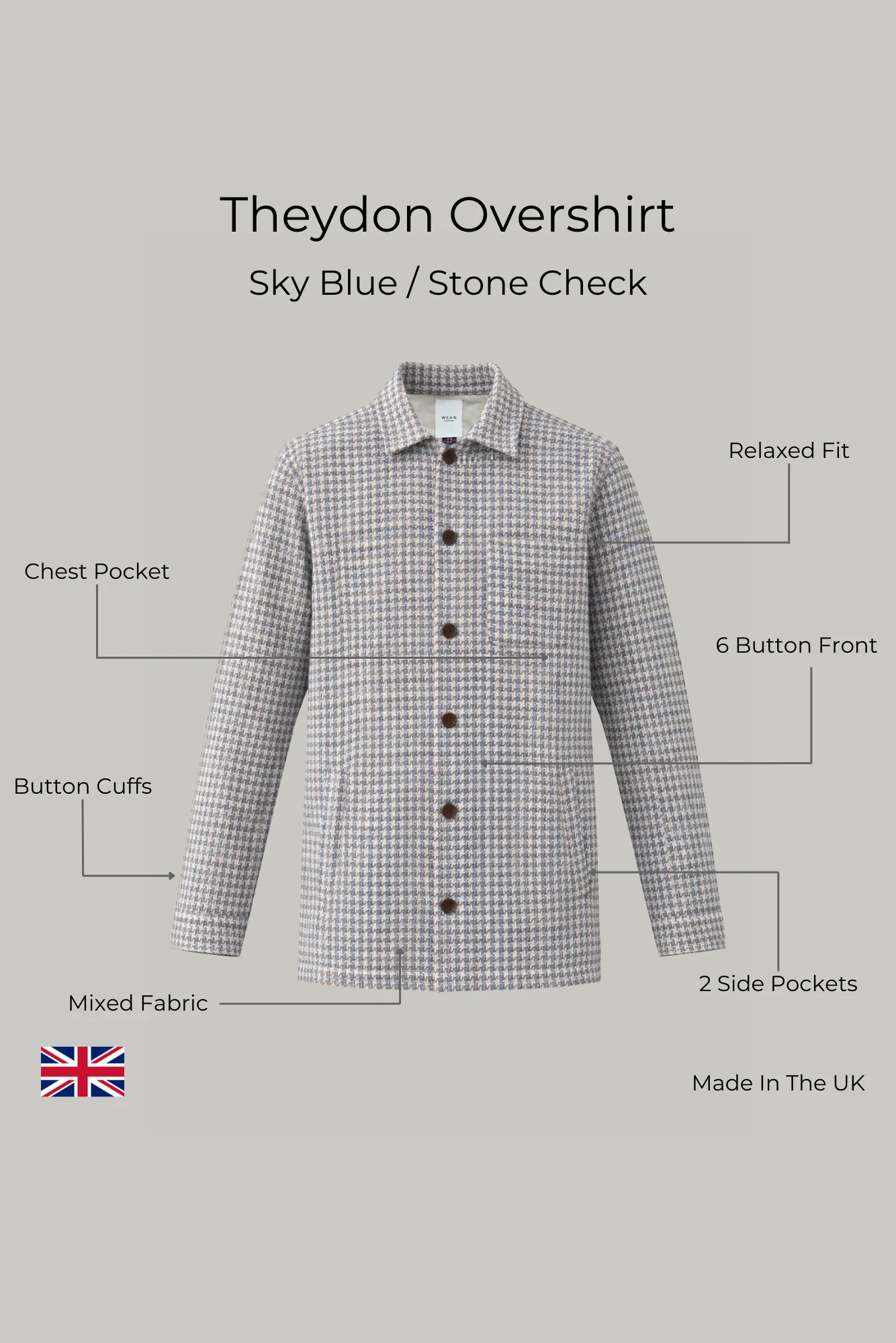 Theydon Overshirt - Sky Blue / Stone Check - Image 3