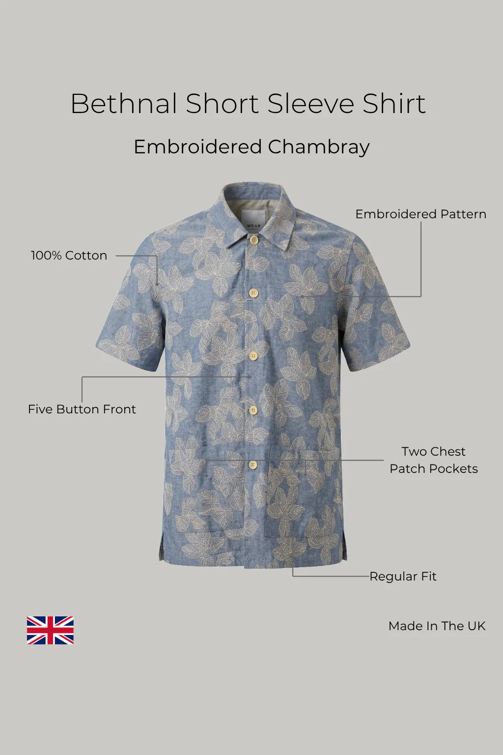 Bethnal Short Sleeve Shirt - Embroidered Chambray - Image 4