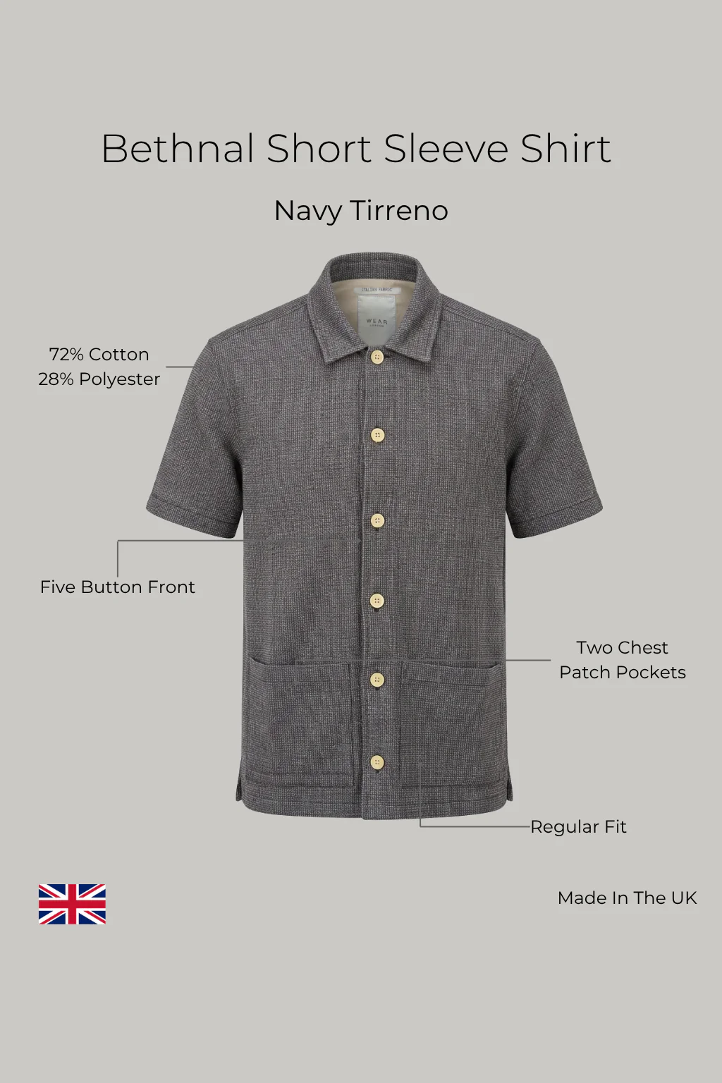 Bethnal Short Sleeve Shirt - Navy Tirreno - Image 4