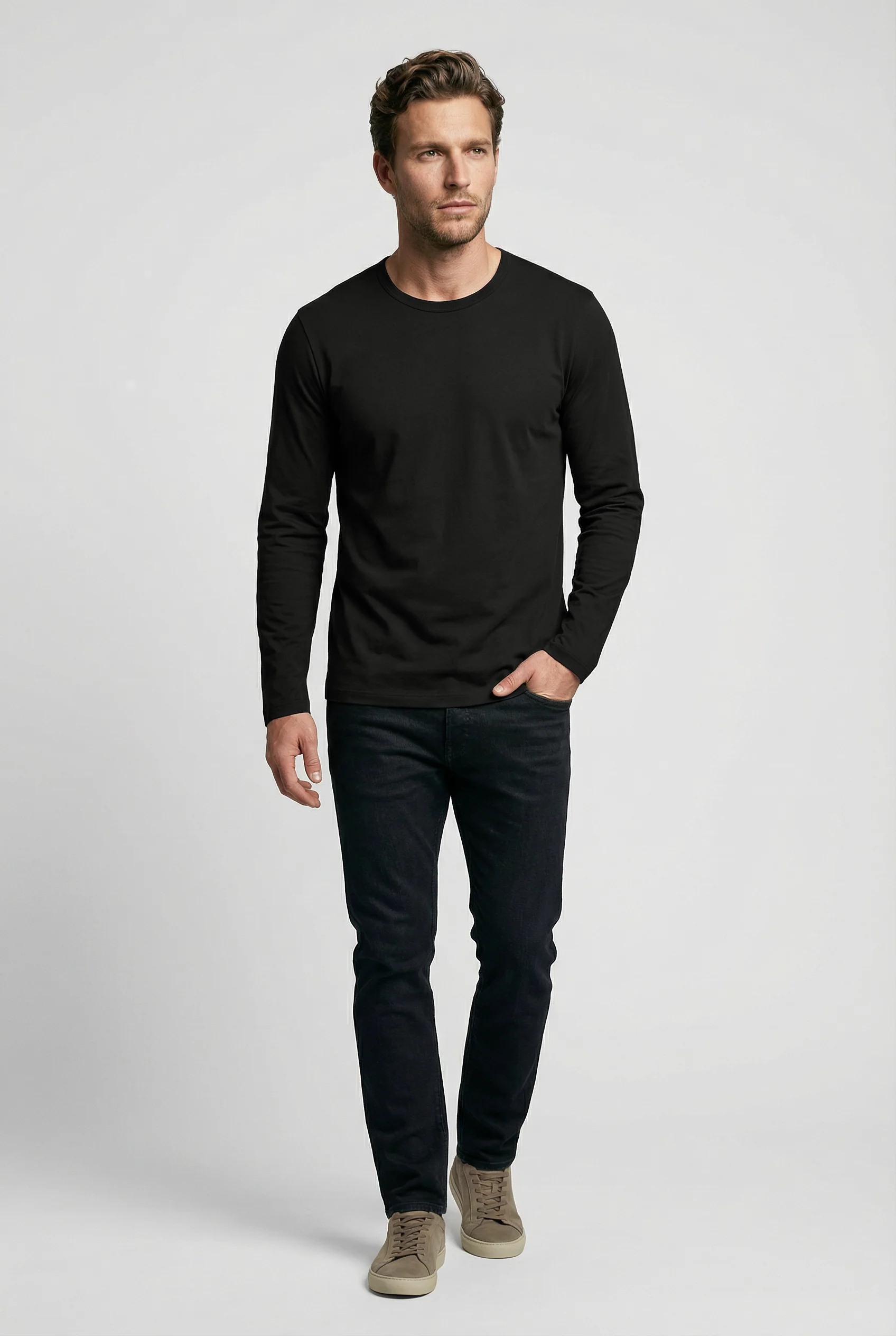 Bevis Long Sleeve Cotton T-shirt - Chocolate - Image 4