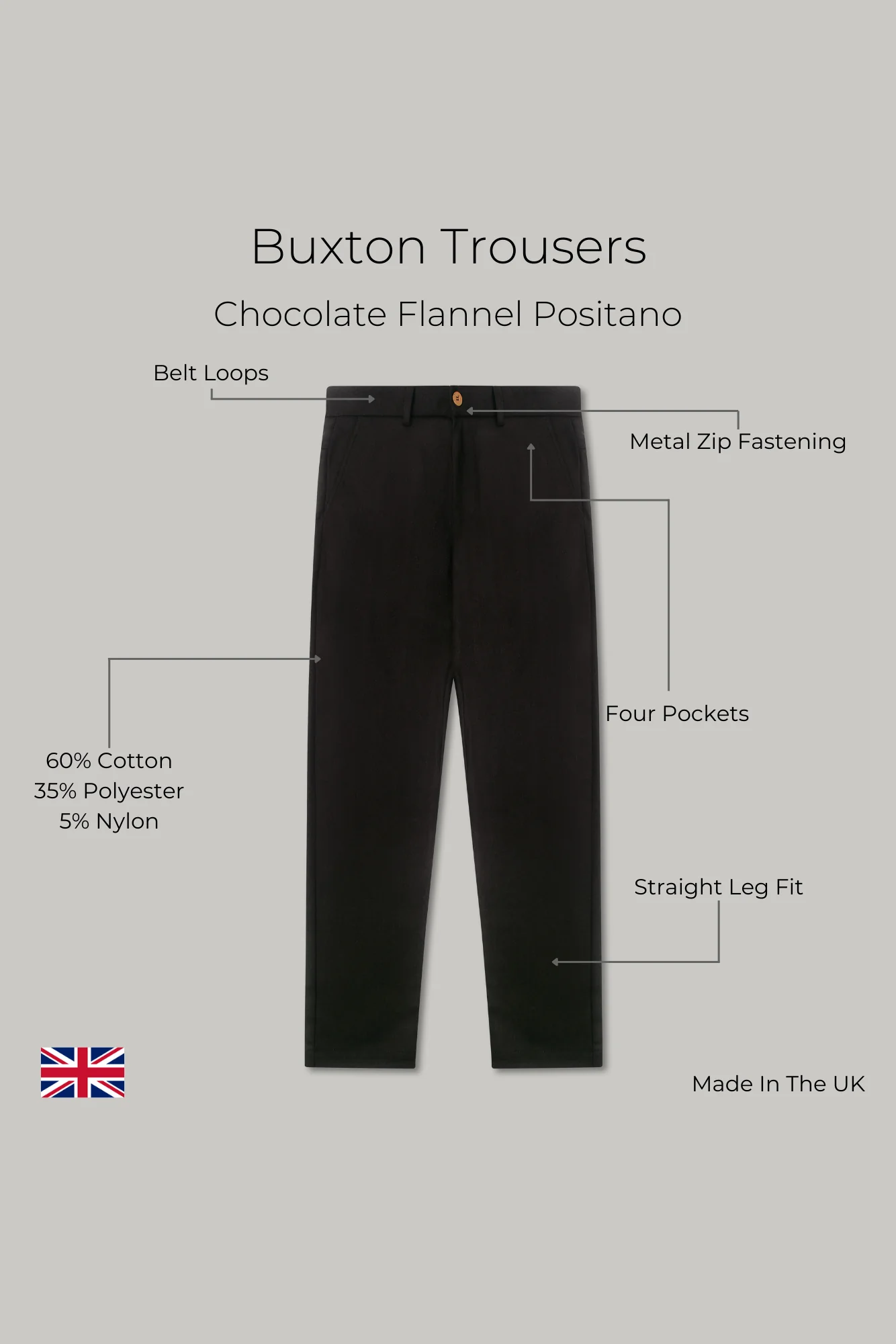Buxton Trouser - Chocolate Flannel Positano - Image 6
