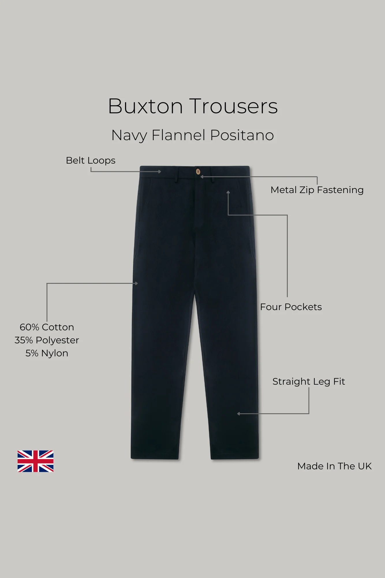Buxton Trouser - Navy Flannel Positano - Image 6
