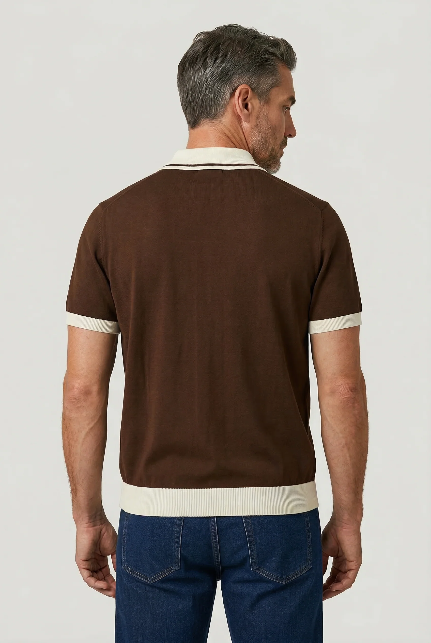 Camden - Plain Polo Knitwear - Chocolate Ecru - Image 6