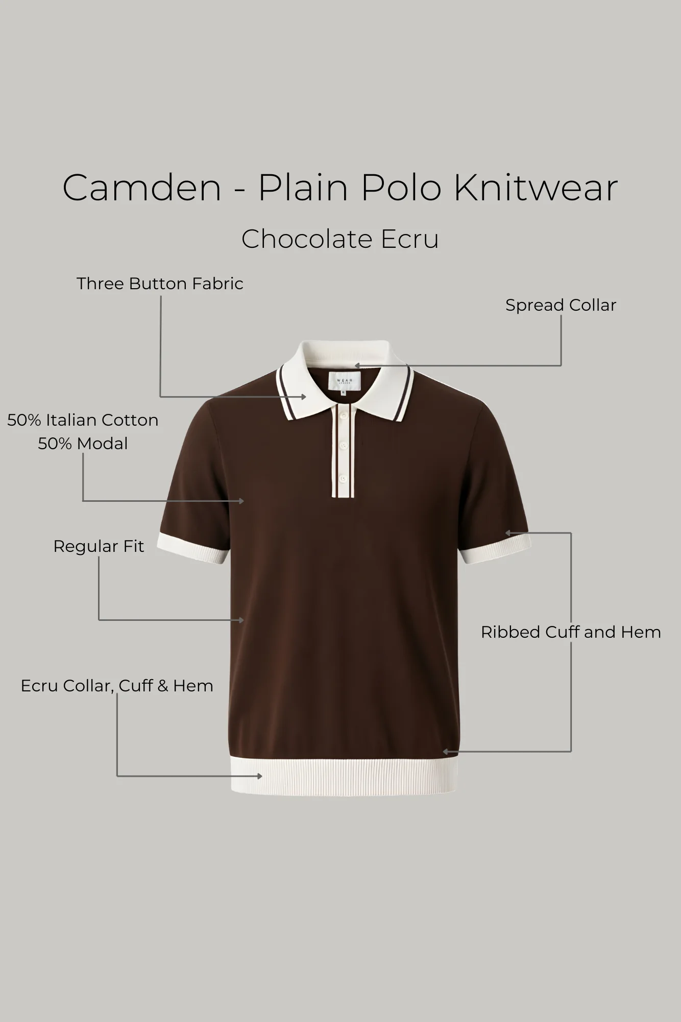 Camden - Plain Polo Knitwear - Chocolate Ecru - Image 8