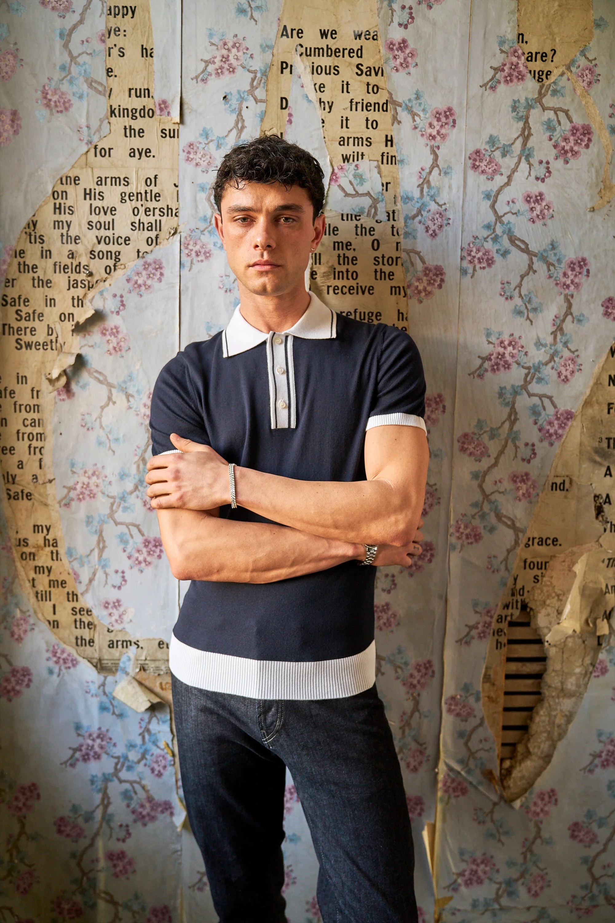 Camden - Plain Polo Knitwear - Navy Ecru - Image 3