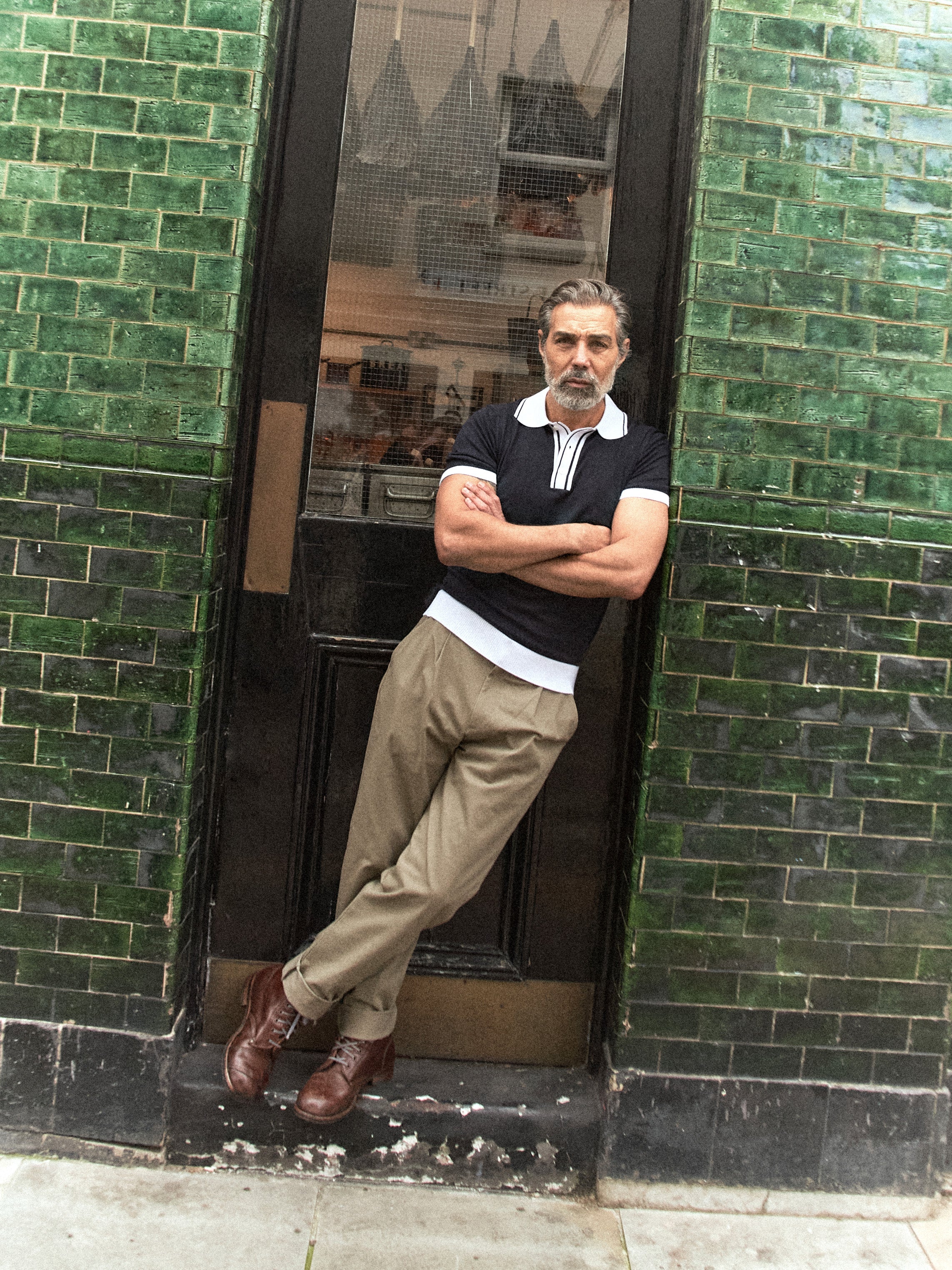 Camden - Plain Polo Knitwear - Navy Ecru - Image 4