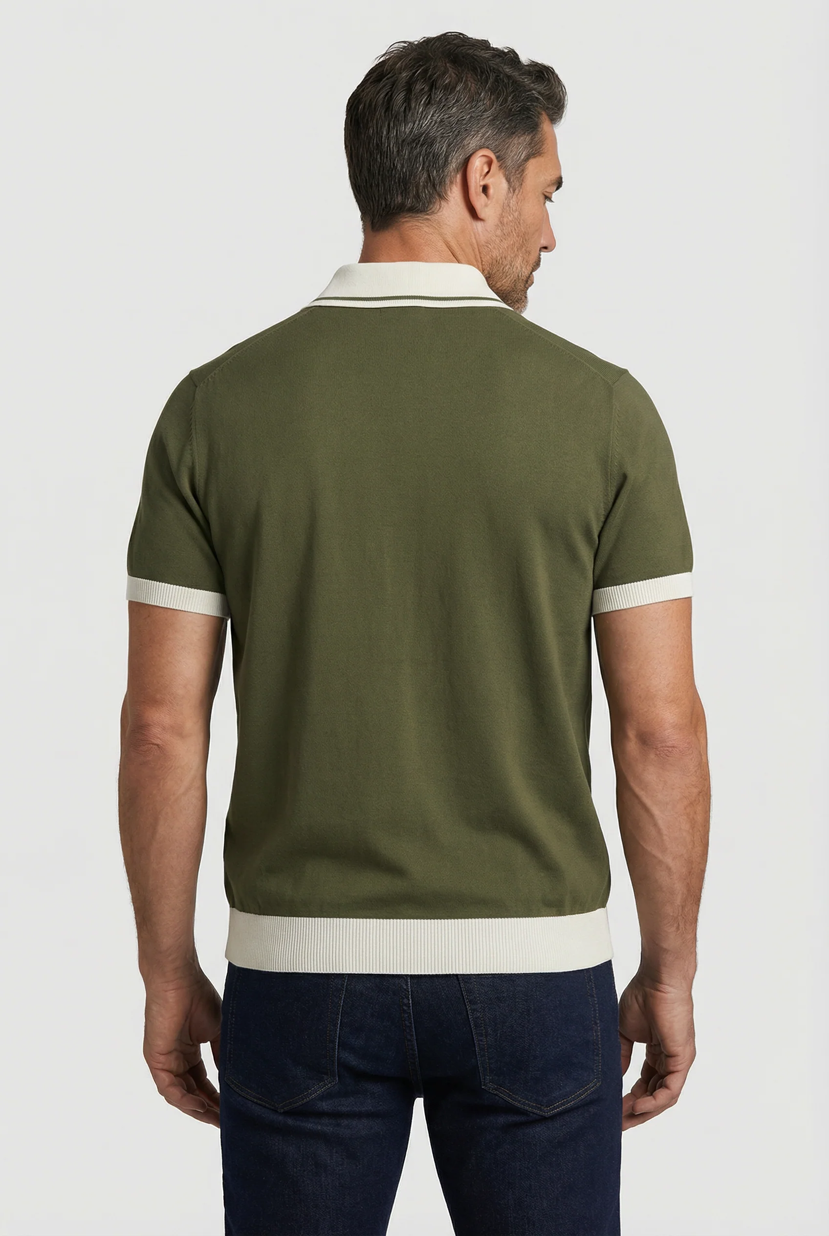 Camden - Plain Polo Knitwear - Olive Ecru - Image 5