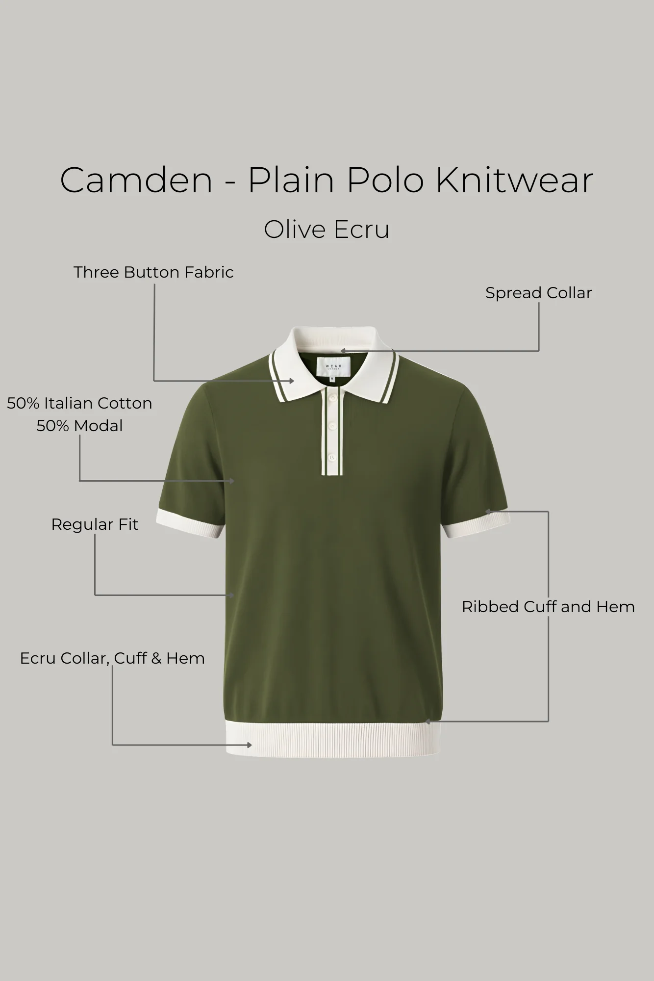 Camden - Plain Polo Knitwear - Olive Ecru - Image 7