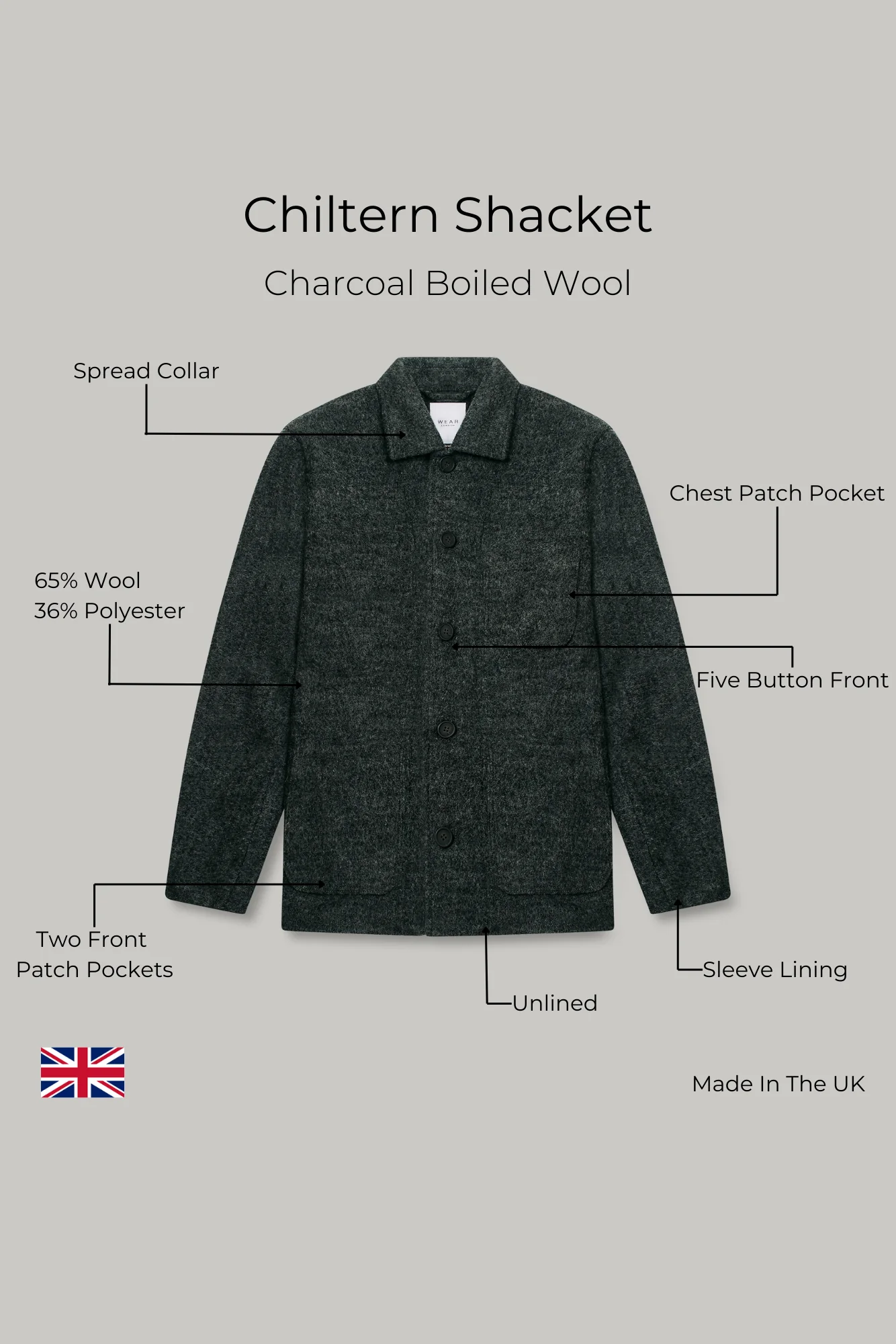 Chiltern Shacket - Charcoal Boiled Wool - Image 9