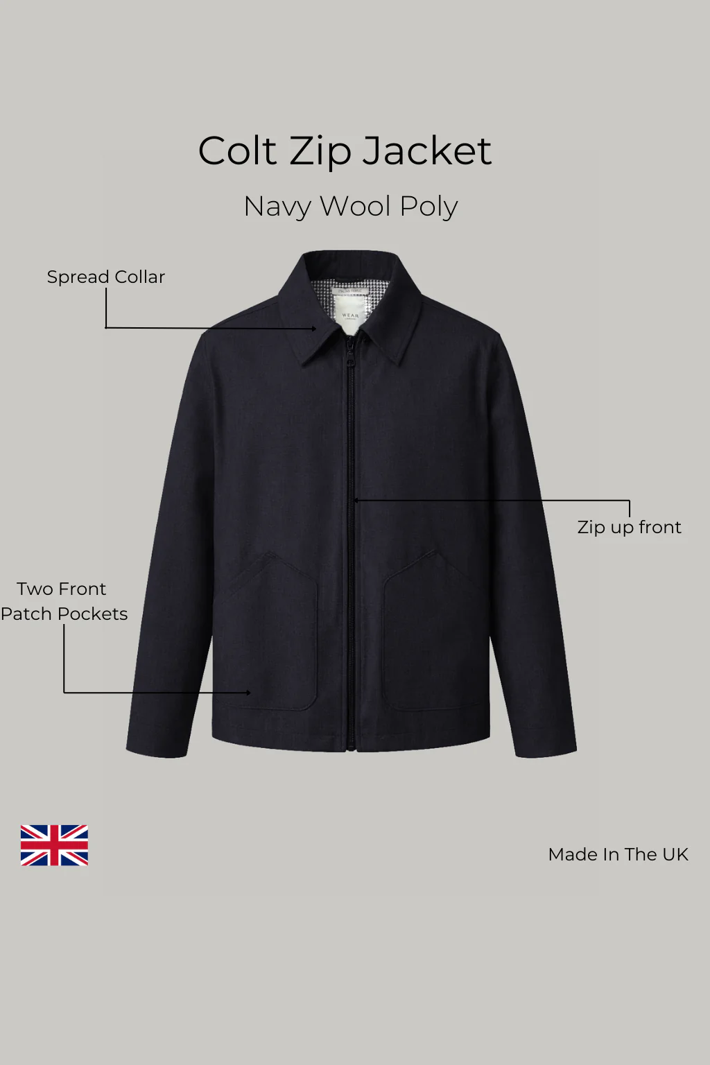 Colts Zip Shacket - Navy Wool Poly - Image 3