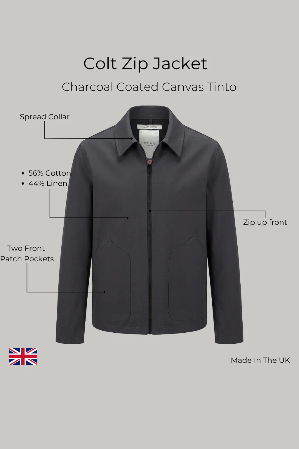 Colts Zip Shacket Unlined - Charcoal Coated Canvas Tinto - Image 3