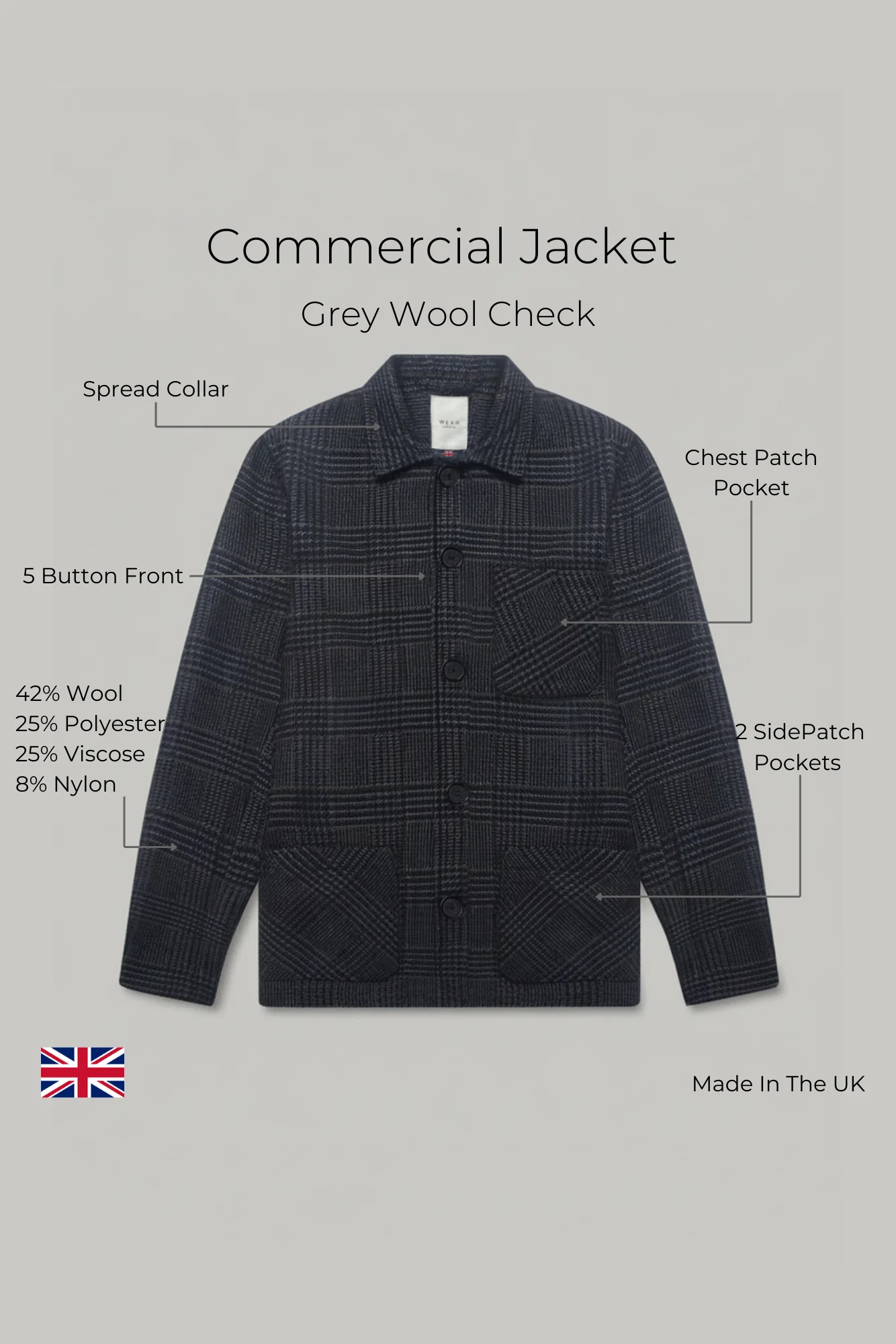Commercial Jacket - Grey Wool Check - Image 7