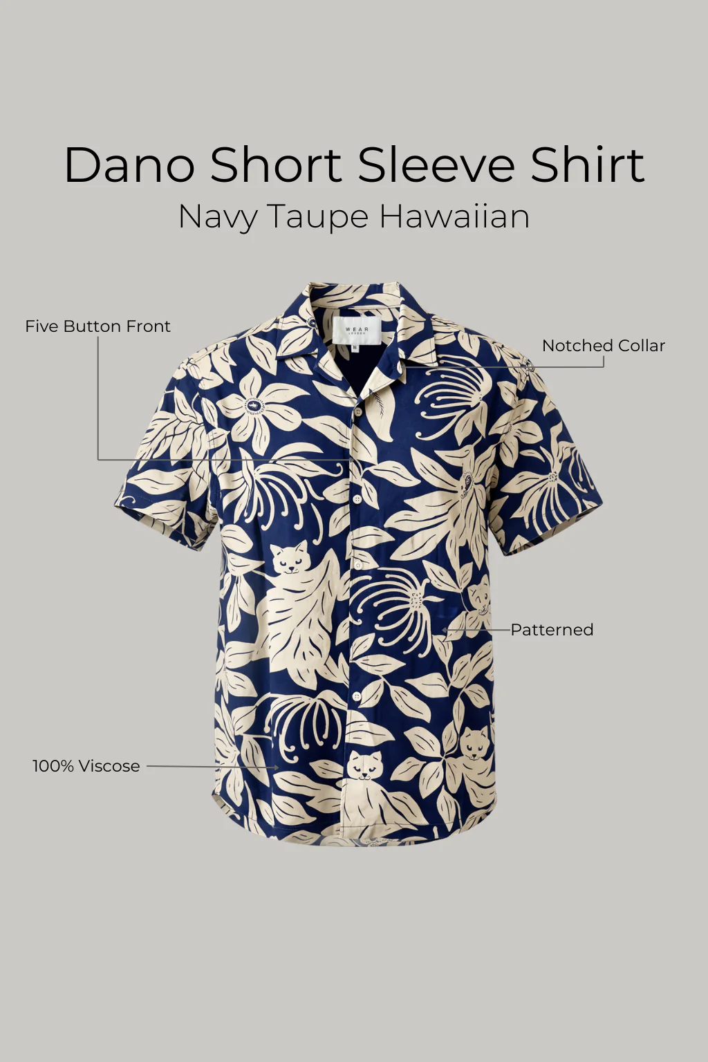 Dano Short Sleeve Shirt - Navy Taupe Hawaiian - Image 3