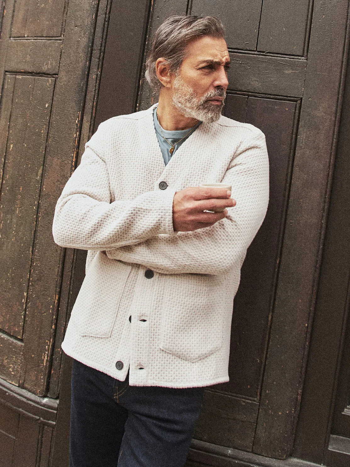 Fleming V-Neck Shacket - Ecru Textured - Image 4